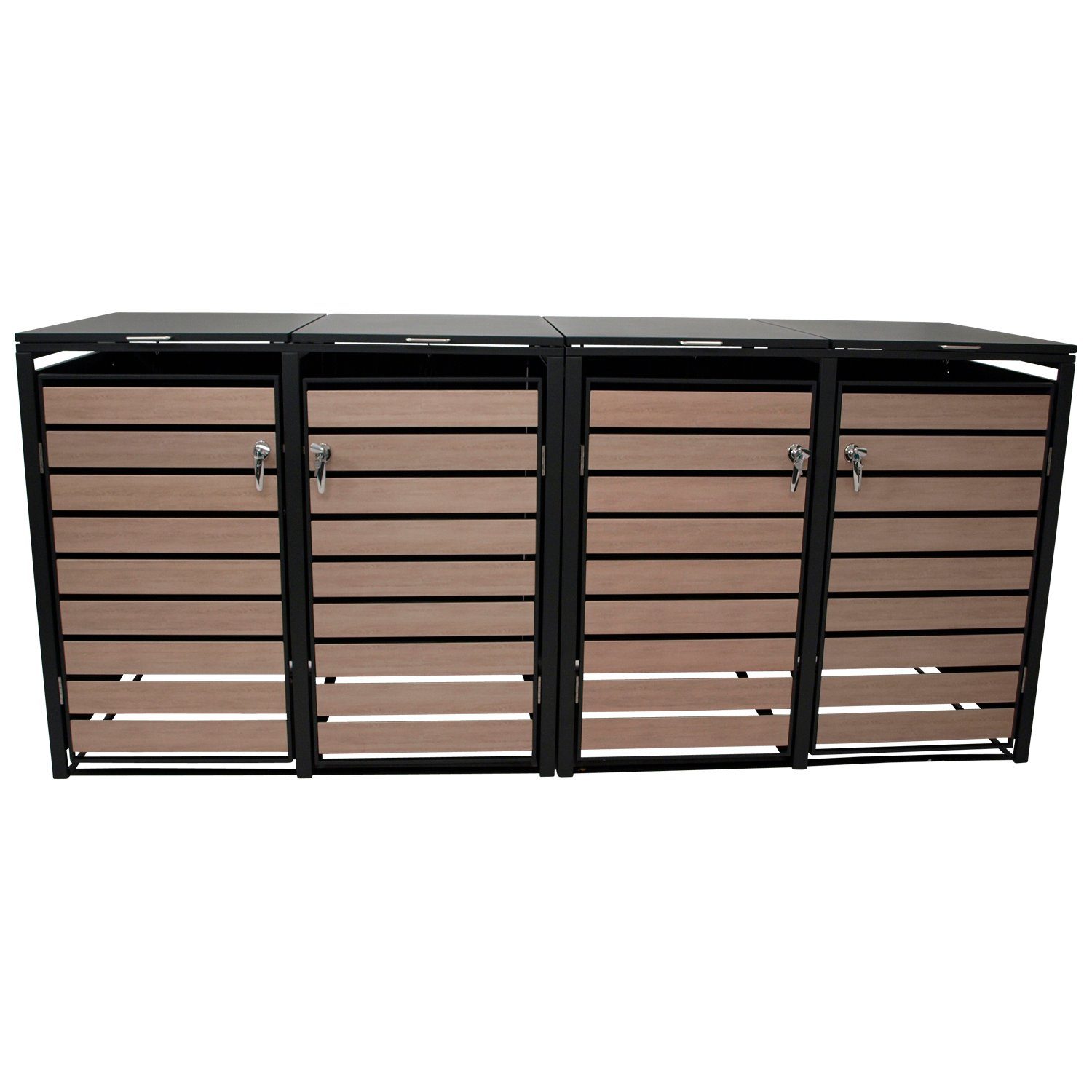 DEGAMO Mülltonnenbox BERLIN (1 St), Stahl grau, Türen in Holzoptik, für 4 Tonnen 120 oder 240 Liter