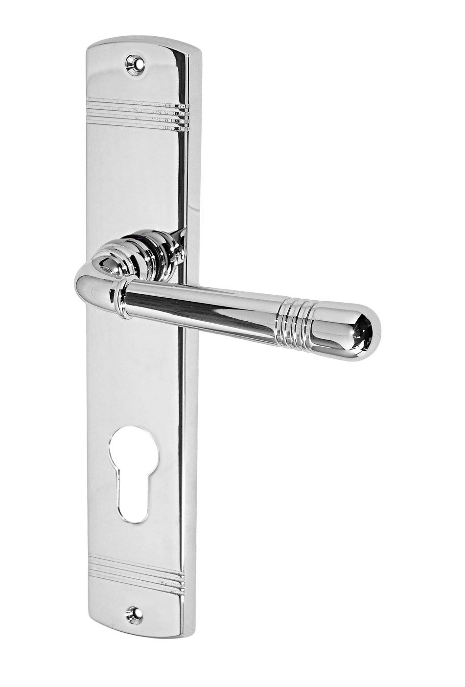 Drückergarnitur Massiv Messing Türbeschlag Helena Prime LS PZ Chrom Türgriff Türklinke, Drücker außen, mit Rückholfeder zur Schlossentlastung