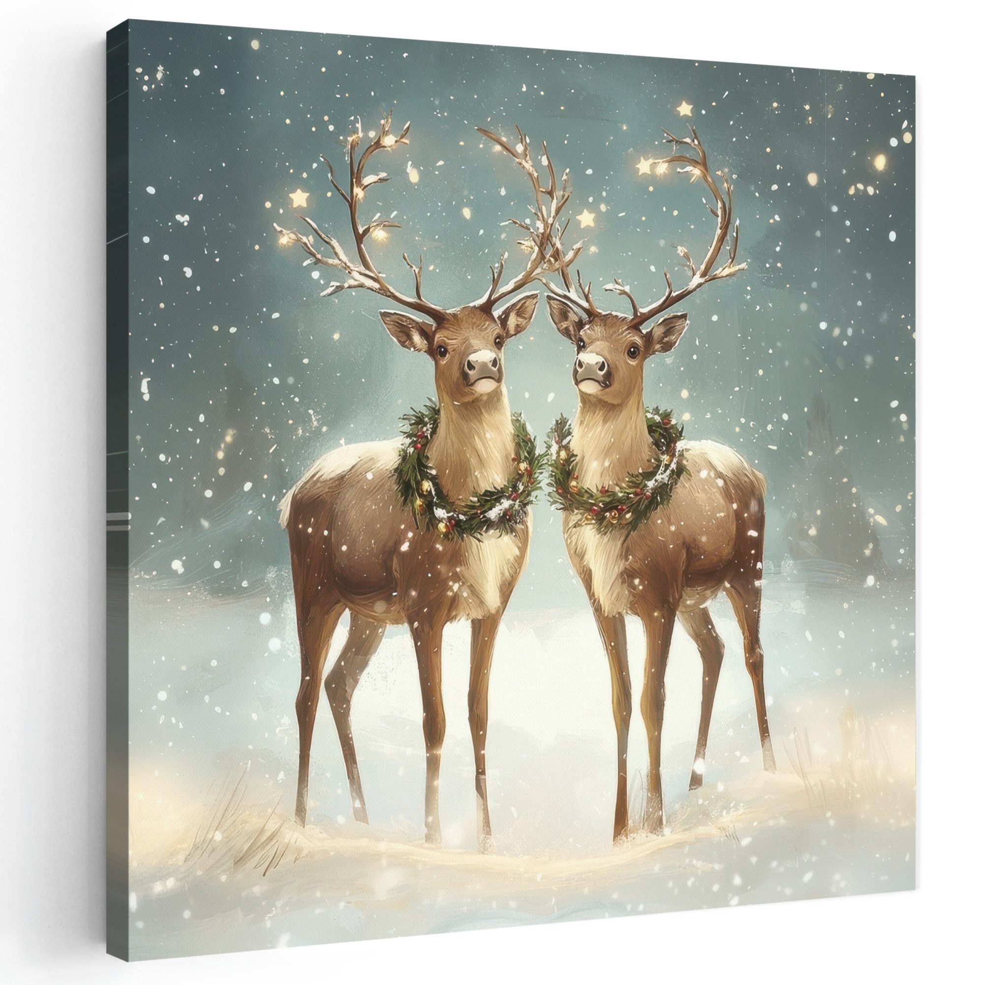 OneMillionCanvasses® Leinwandbild Weihnachtszauber - Winterwald - Rentier, Fotodruck (1 St), Wandbild, Deko Schlafzimmer Wohnzimmer Flur 20x20 cm