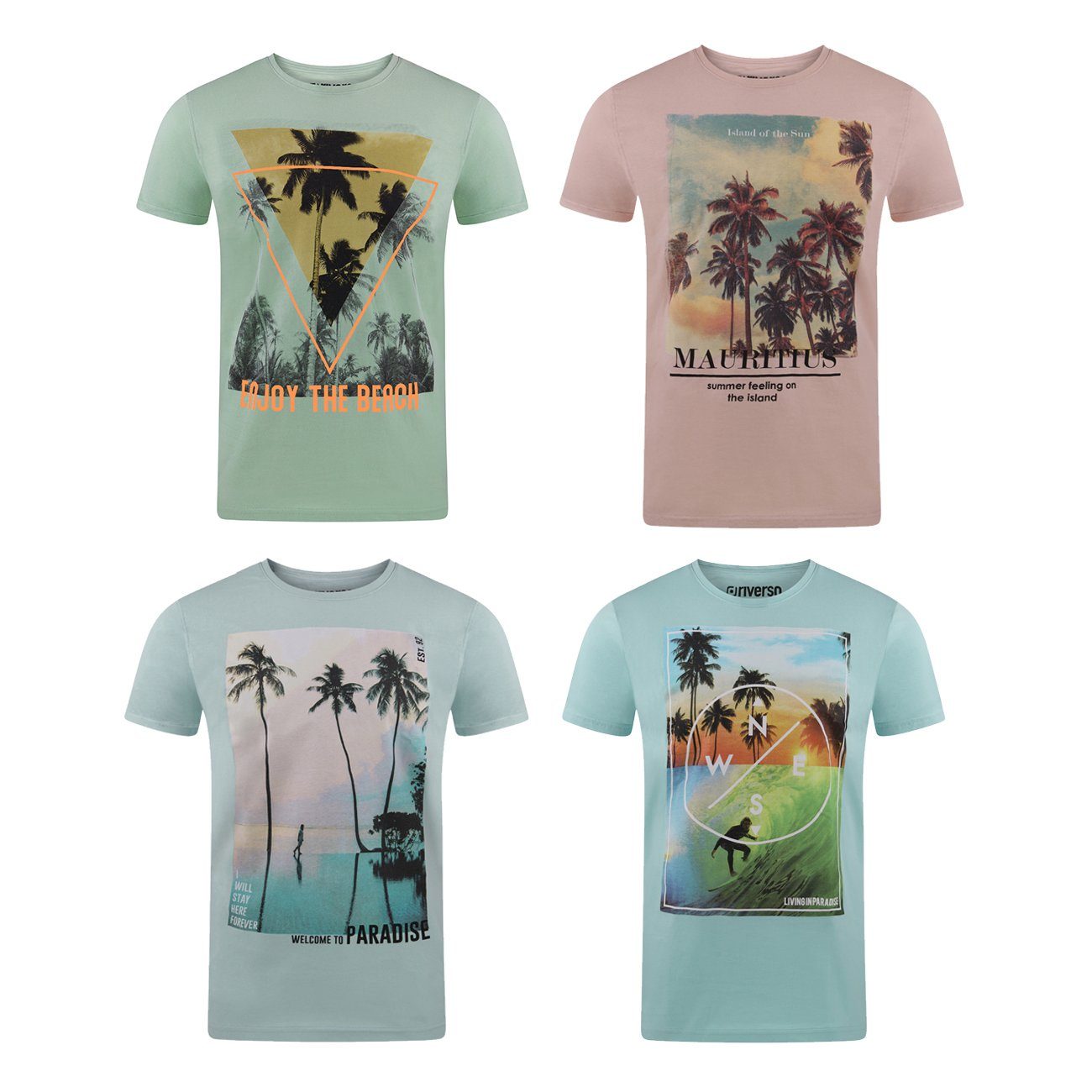 riverso T-Shirt Herren Printshirt RIVLukas 4er Pack Regular Fit (Vorteilspack, 4-tlg) Kurzarm Tee Shirt mit Rundhalsausschnitt aus 100% Baumwolle