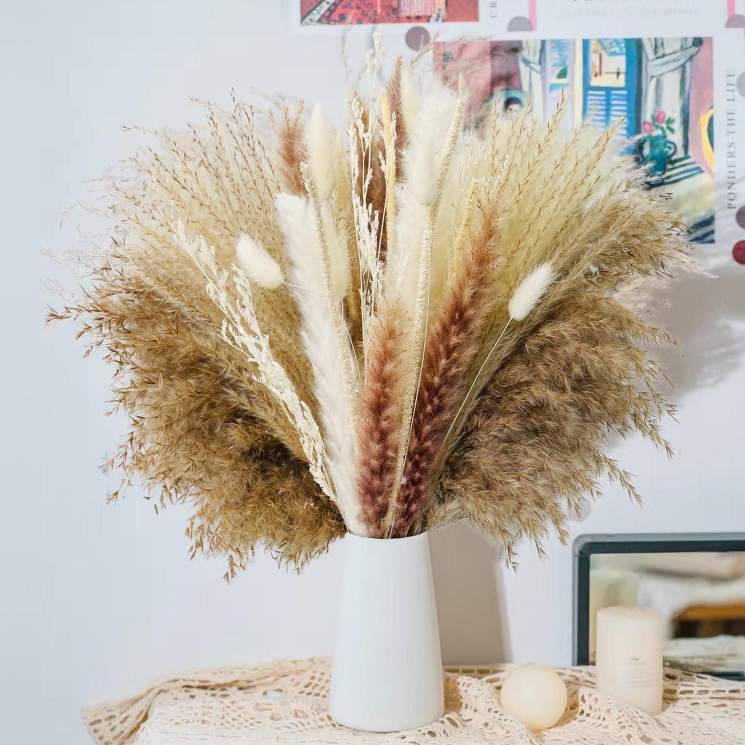 Trockenblume Pampasgras Deko Trockenblumenstrauß Boho ca. 43cm, LuxusKollektion, Höhe 20 cm