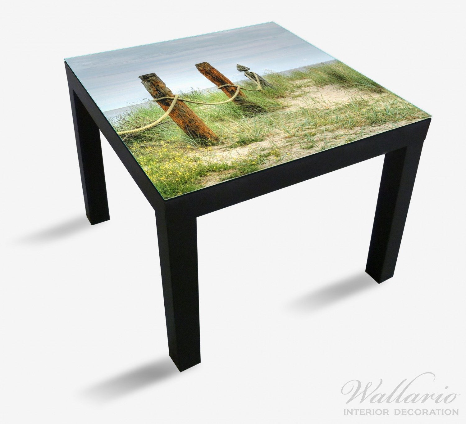 Wallario Tischplatte Düne am Strand St), (1 geeignet Tisch Ikea Lack Holzpfahl mit für