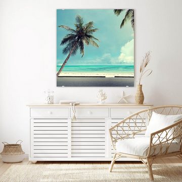 Primedeco Glasbild Wandbild Quadratisch Palmen am Meer mit Aufhängung, Natur