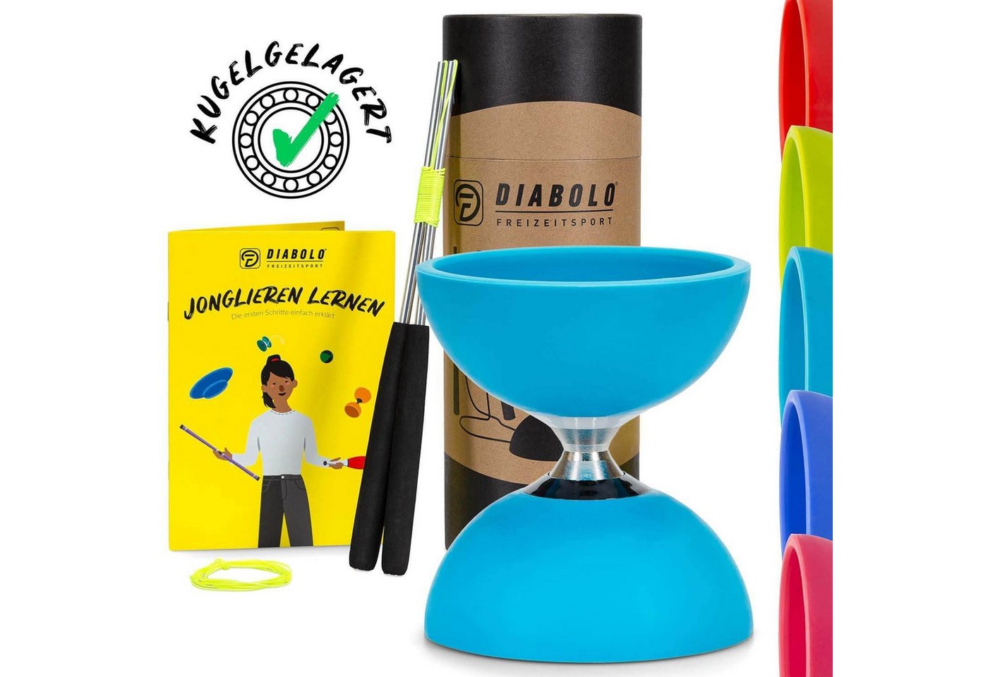 Diabolo Freizeitsport Diabolo Set Pro - inkl. Alu-Handstäben, Ersatzschnur, Anleitung, (Set, 1-tlg), Diabolo Set Pro (türkis) Kugellager mit Alustäben für Kinder ab 5