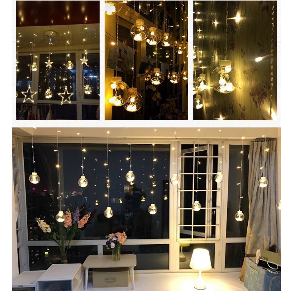 Ciskotu LED-Lichtervorhang Wunschkugel-Vorhanglicht,LED Lichterkette Weihnachten 108LED-Lampen Kugel, Lichtervorhang Weihnachten Warmweiß Camping-Atmosphärenlicht