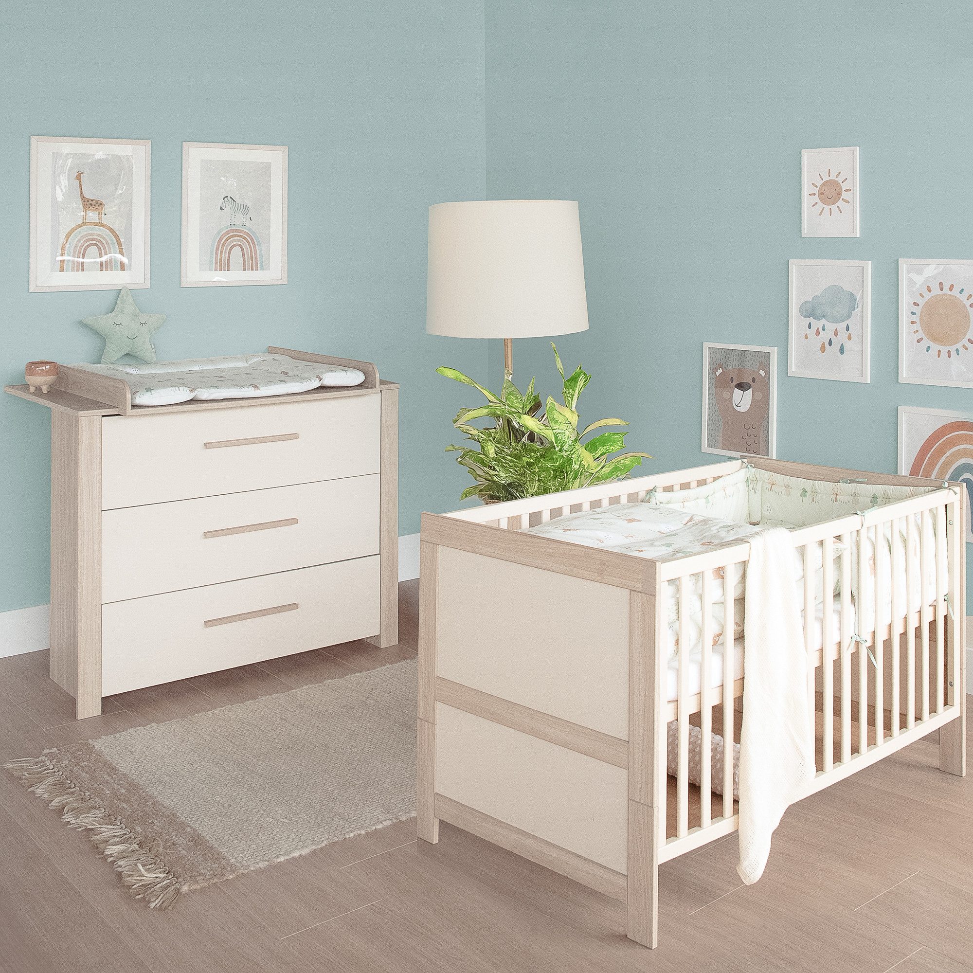 roba® Babymöbel-Set Momo - Zimmer Set aus Holz - Cashmere / Tristan Eiche, günstig online kaufen