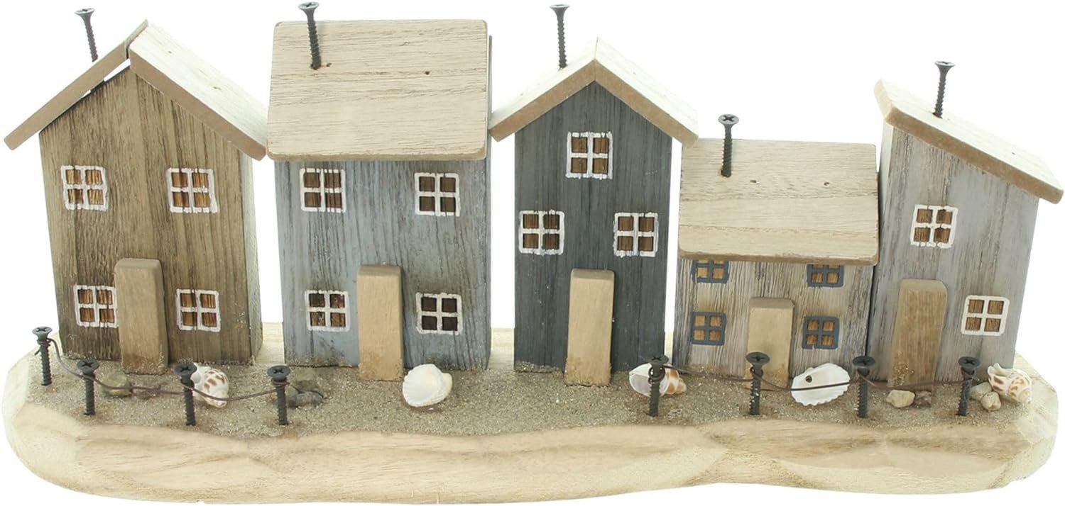 Dekoleidenschaft Dekofigur "Strandpromenade" aus Holz, Häuser mit Muscheln, günstig online kaufen