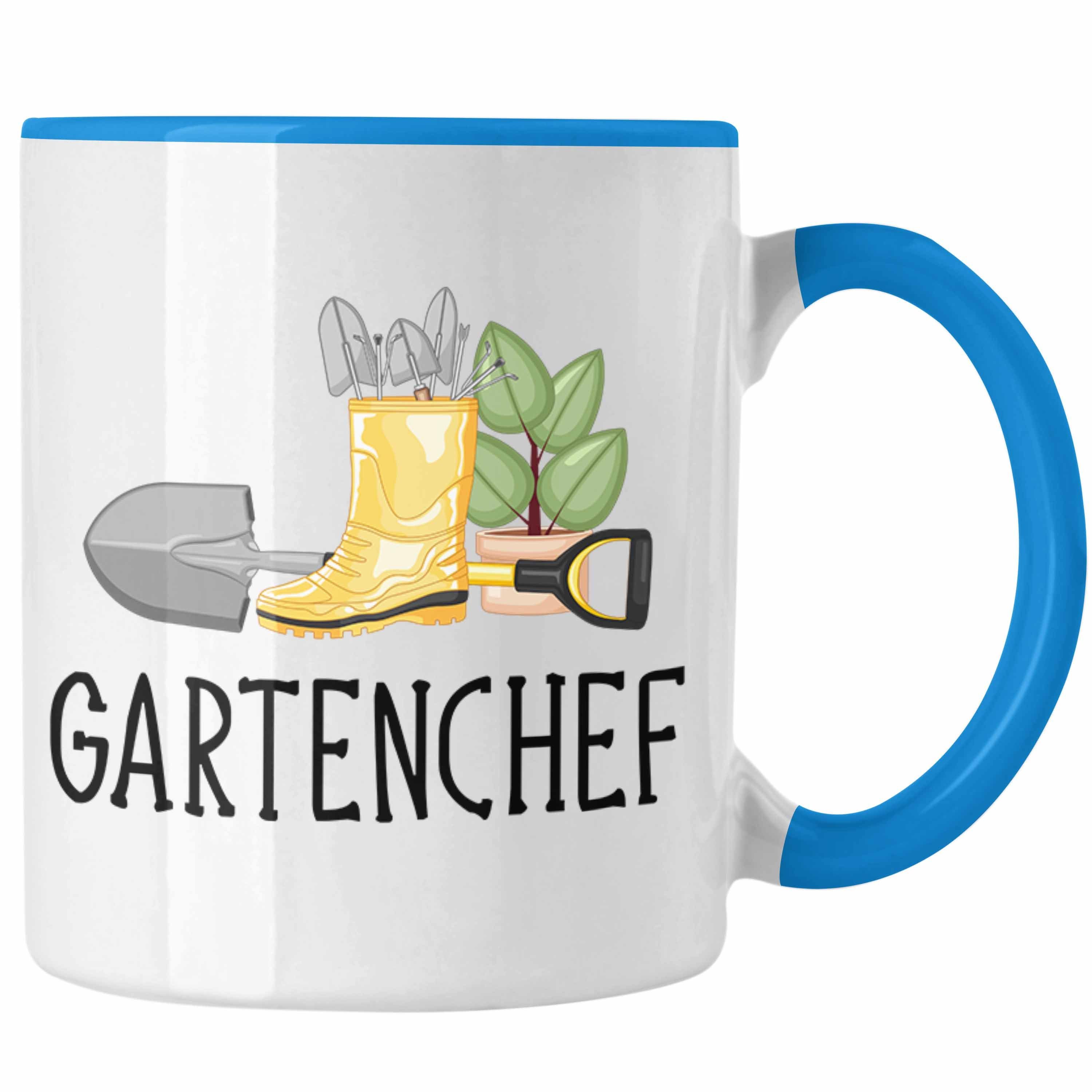 Trendation Tasse Trendation - Gartenchef Tasse Geschenk Gärtner Gartenarbeit Hobby Garten Kaffeetasse Hobbygärtner Lustig Blau