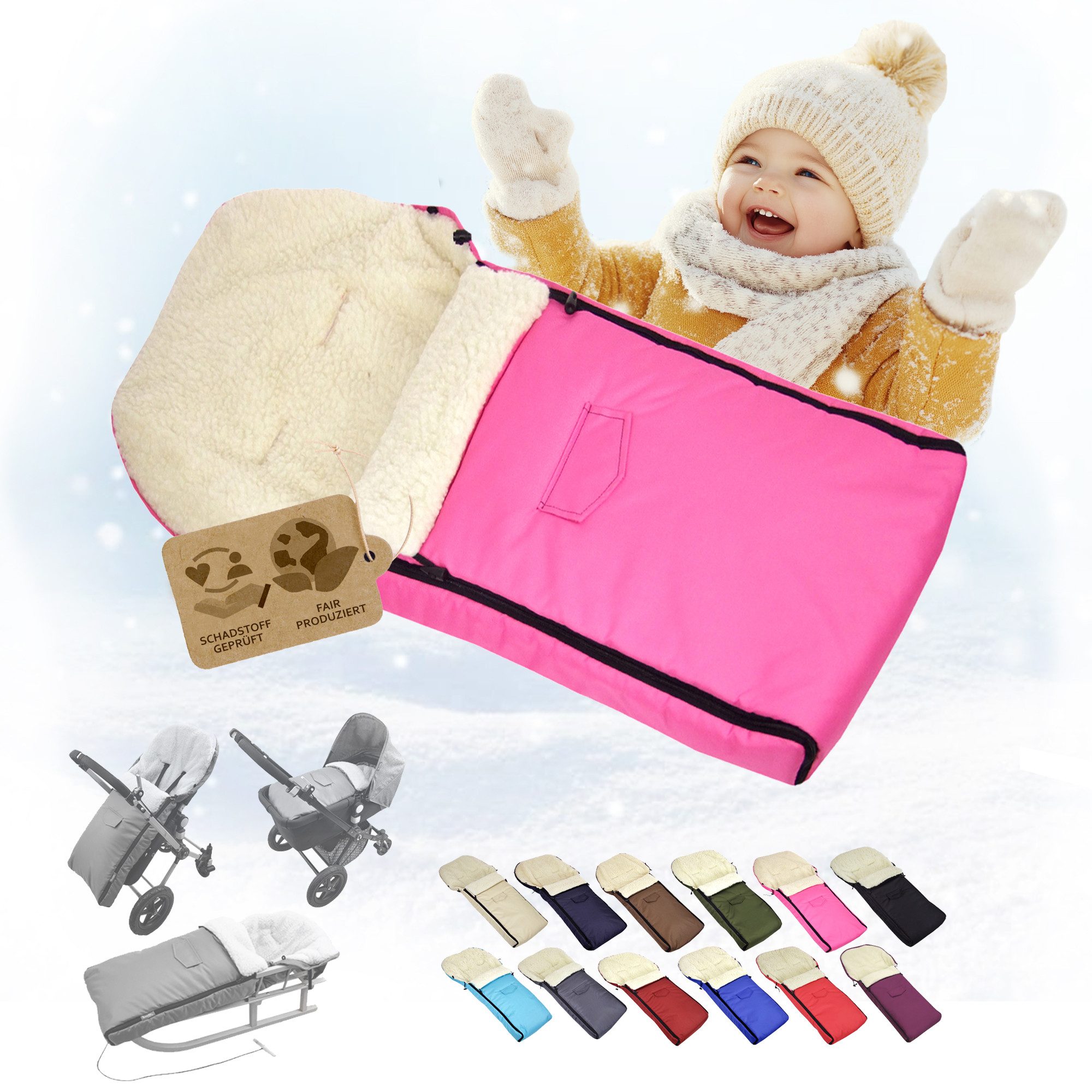 BambiniWelt by Rafael K. Fußsack Winterfußsack Babyfußsack Fußsack Kinderwagen Wolle universal 90cm