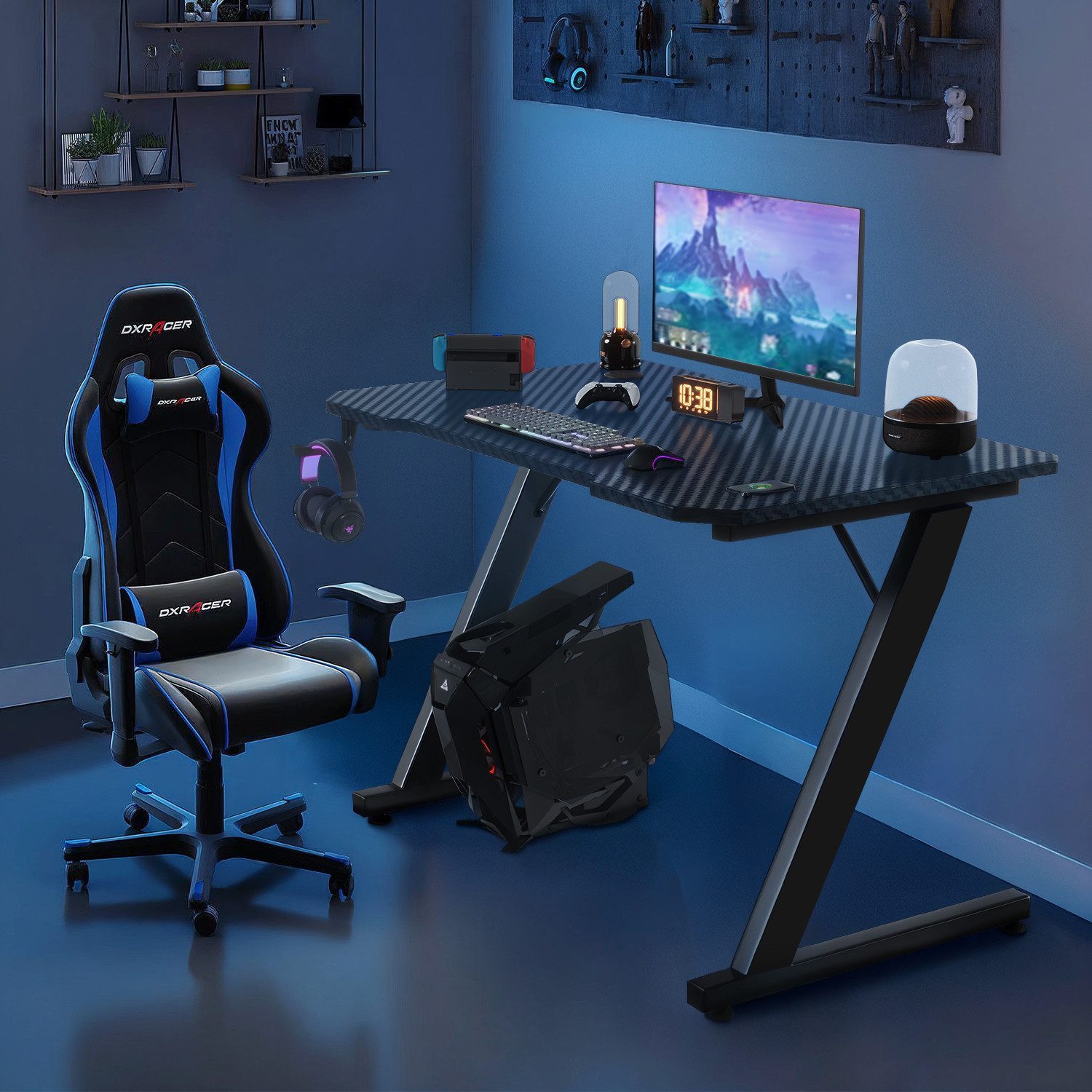 HOMALL Gamingtisch Gaming Tisch Computertisch Schreibtisch 120 x 60 cm, Z-Frame (Gamer Tisch,Schreibtisch,Ergonomischer PC-Schreibtisch mit Kopfhörerhaken,PC Tisch,1-St)
