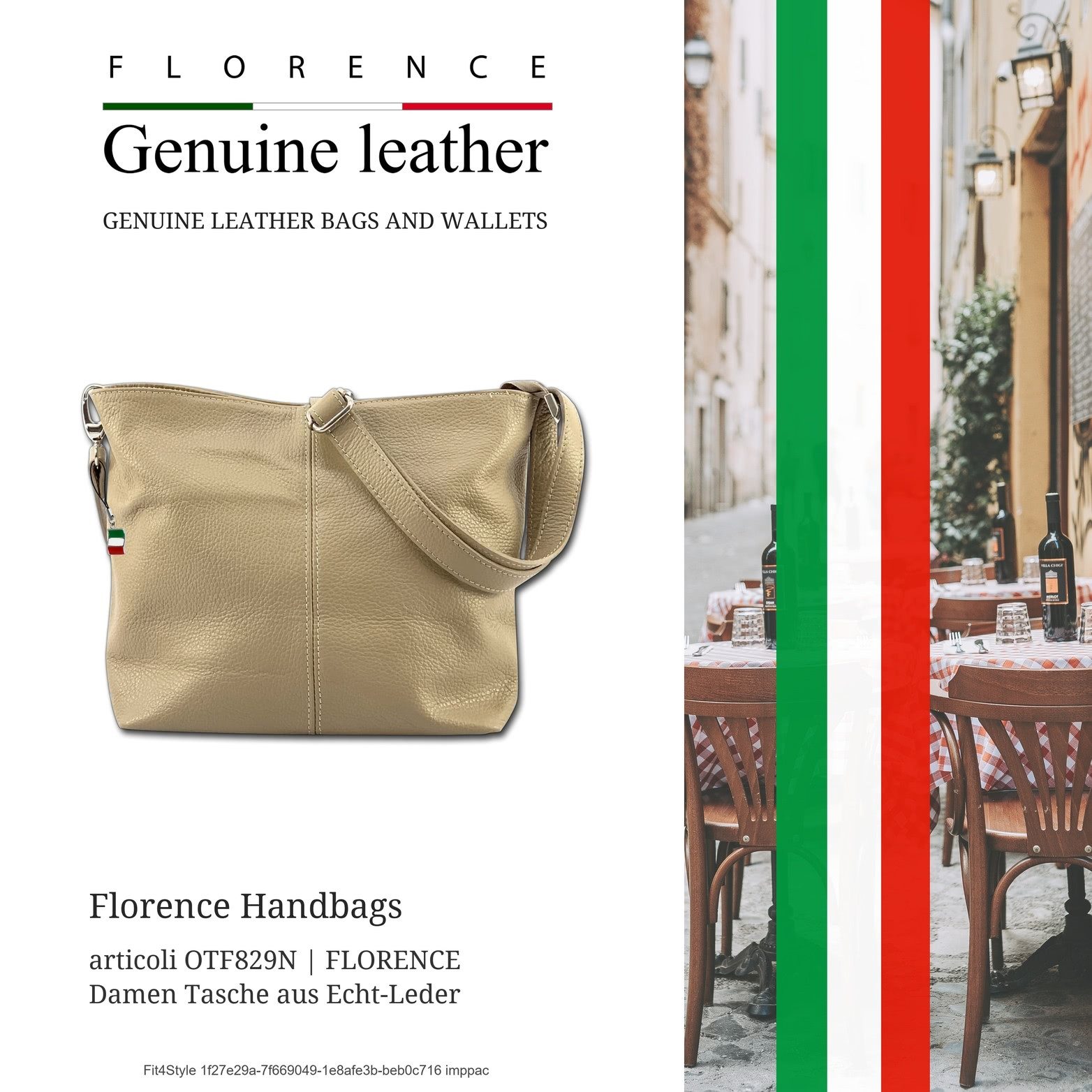 FLORENCE Umhängetasche taupe beige Florence Tasche Leder (Schultertasche, Umhängetasche), Damen Tasche Echtes Leder taupe, beige, Made-In Italy