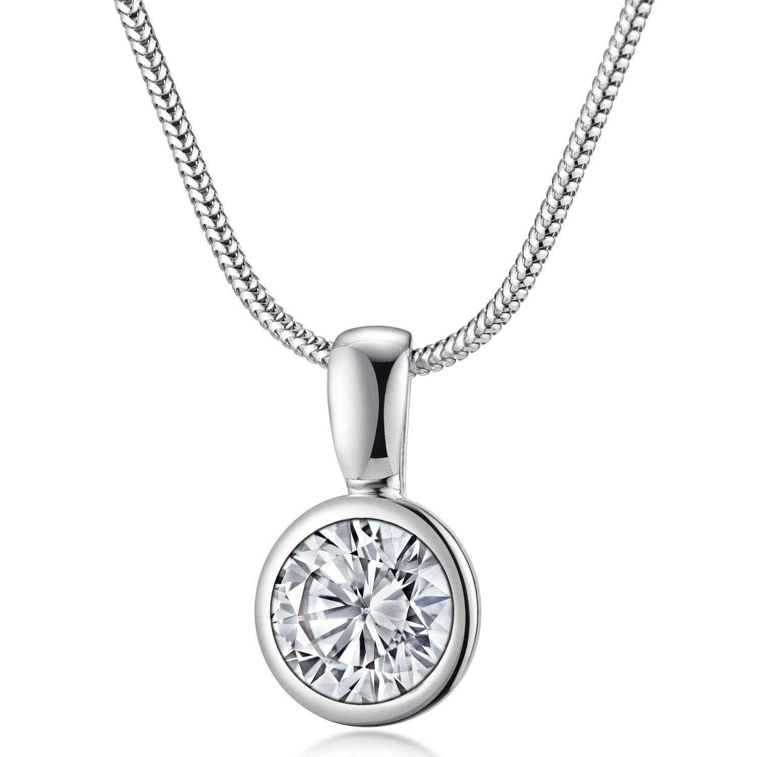 Materia Kettenanhänger Damen Silber Zirkonia Rund Ø10,4mm KA-180, 925 Sterling Silber, rhodiniert