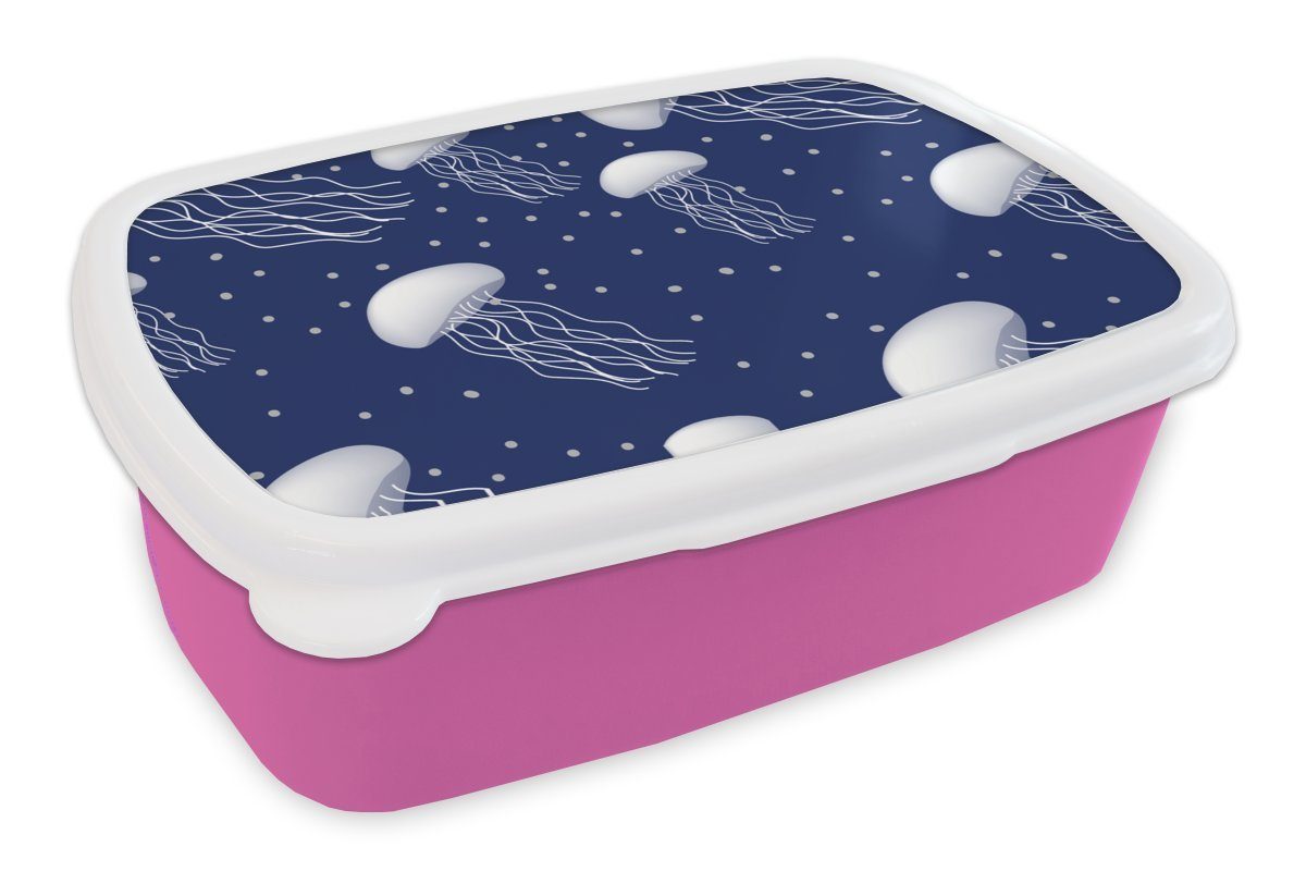 MuchoWow Lunchbox Muster - Wasser - Quallen - Jungen - Kinder - Baby, Kunststoff, (2-tlg), Brotbox für Erwachsene, Brotdose Kinder, Snackbox, Mädchen, Kunststoff rosa