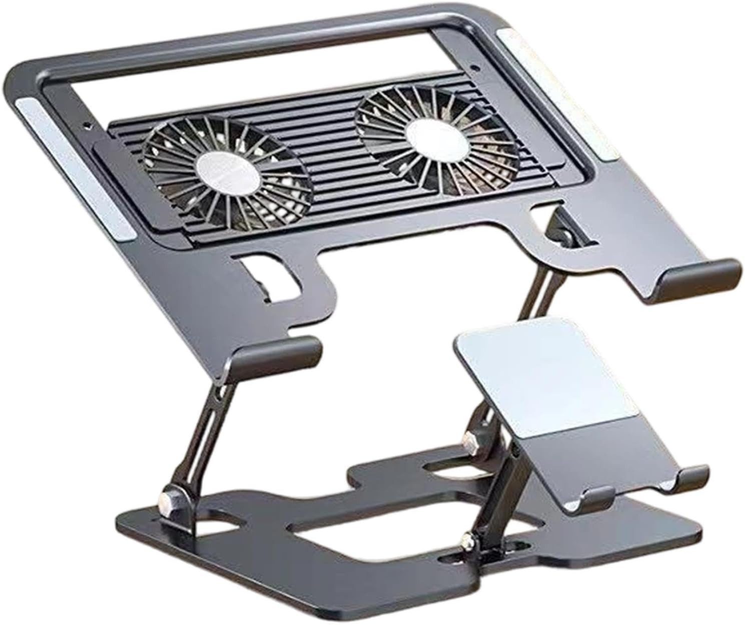 Fyrove Laptop-Ständer Notebook-Kühler Verstellbarer Laptopständer Tablet-Halterung, (zusammenklappbar,mit Doppel-Lufter und RGB-Beleuchtung, ergonomischer Notebook-Ständer, kompatibel mit Laptop, Tablet und Smartphone)