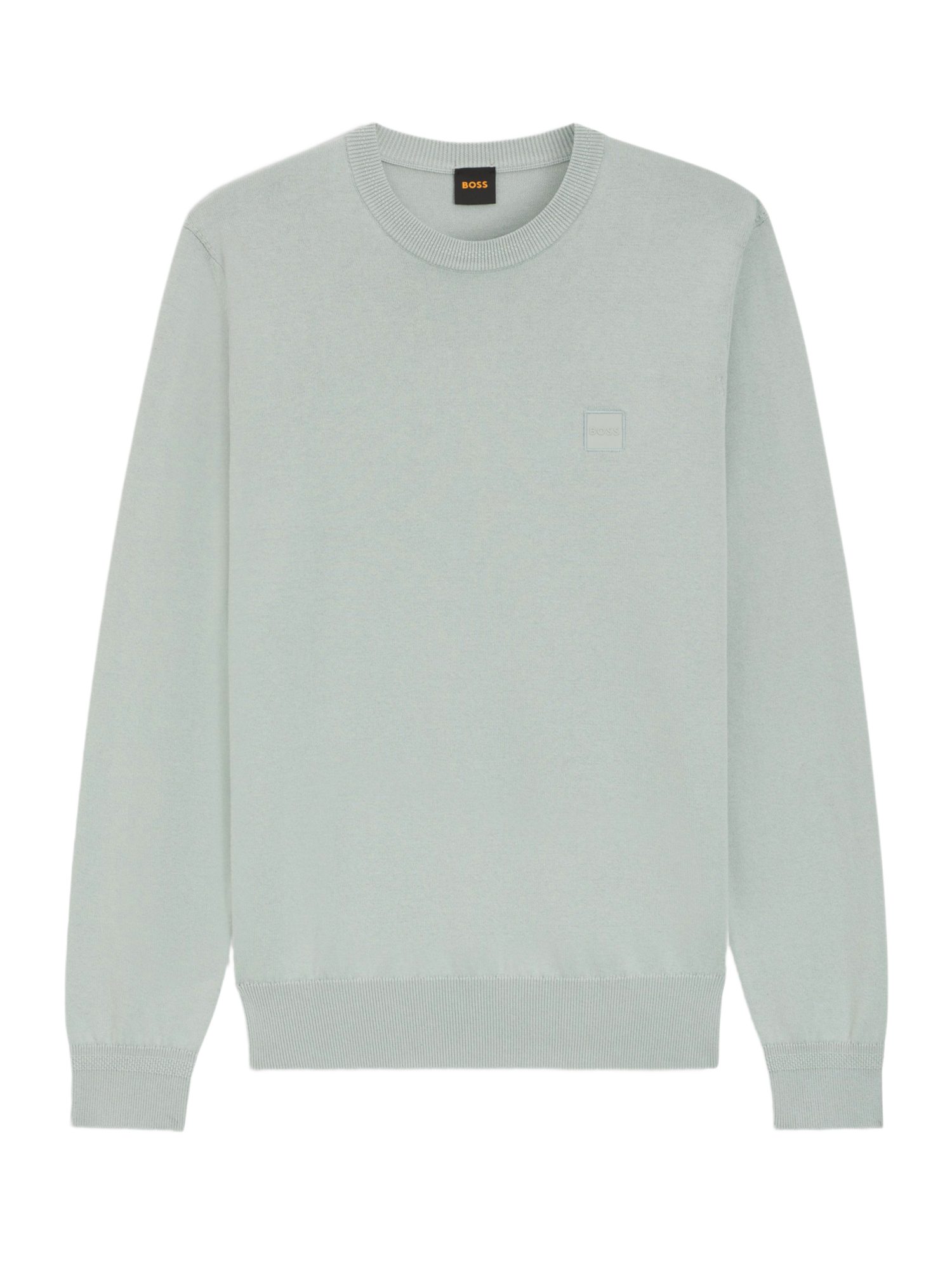 BOSS ORANGE Strickpullover BOSS Men Orange grün,Basic,Baumwolle,Unifarben,Rundhals,Lang,Regular Fit