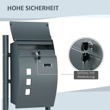 HOMCOM Briefkasten Abschließbar, Postfach, Schließfach (Mailbox, 1-St., Posteingang), mit 3 Sichtfenster