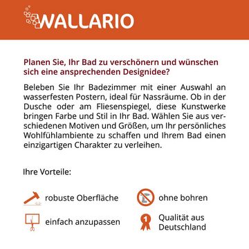 Wallario Wandfolie, Sonnenuntergang unter Palmen Himmel in lila und orange, wasserresistent, geeignet für Bad und Dusche