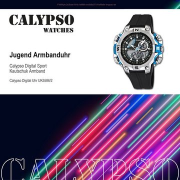 CALYPSO WATCHES Digitaluhr Calypso Jugend Uhr K5586/2 Kunststoffband, Jugend Armbanduhr rund, Kautschukarmband schwarz, Sport