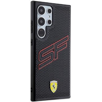 Ferrari Handyhülle Case Galaxy S24 Ultra Kunstleder schwarz Logo Metall 6,8 Zoll, Kantenschutz