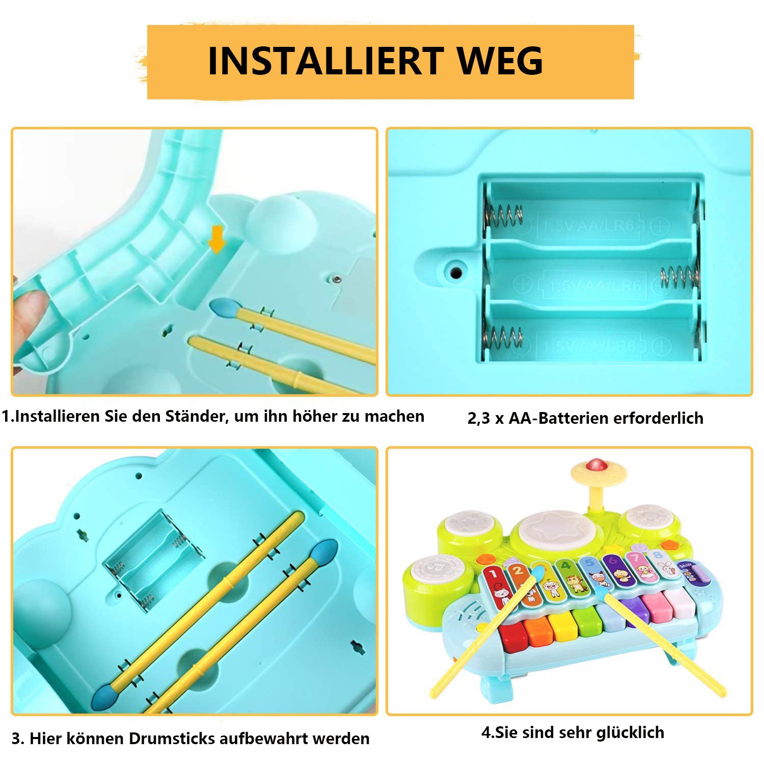 CLTYQ Lernspielzeug 3-in-1-Set mit Klavier, Keyboard und Xylophon, Montessori-Spielzeug, Musikinstrumente zum Lernen und Entwickeln, leuchtendes Spielzeug – Bild 4 von 5
