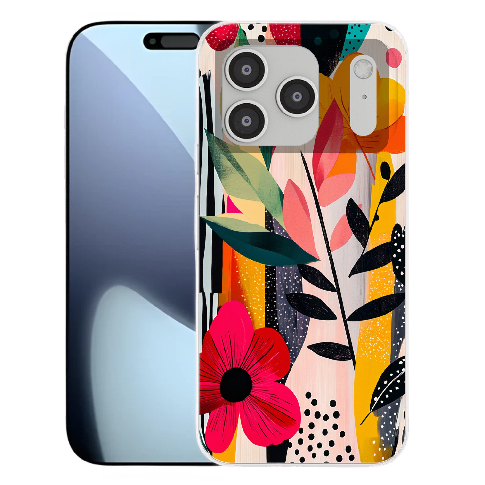 MuchoWow Handyhülle für Apple iPhone 17 Pro Blumen - Blätter - Abstrakt - Farbenfroh, Smartphone-Bumper, Print, Handy Schutzhülle Dünn