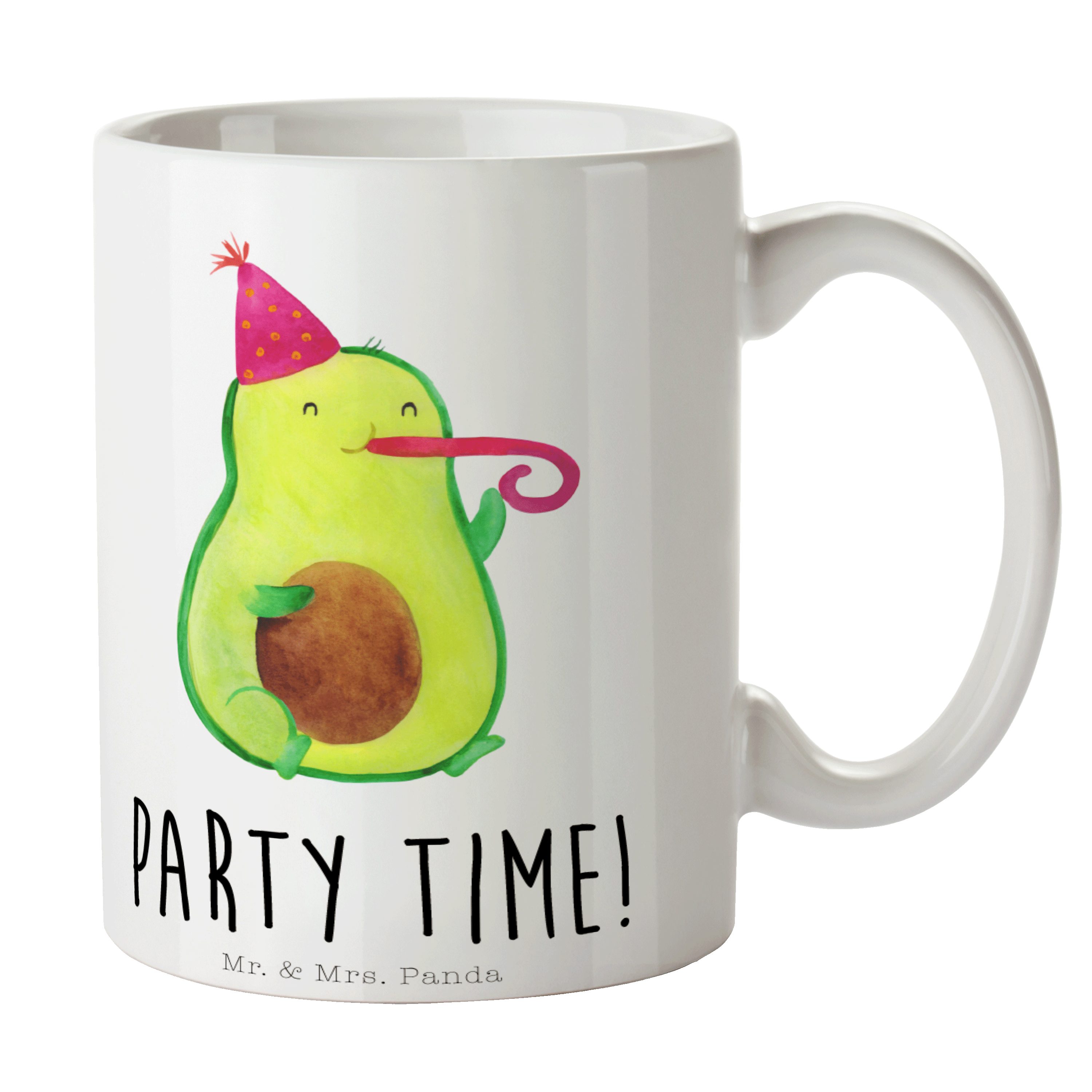 Mr. & Mrs. Panda Tasse Avocado Party Time - Weiß - Geschenk, Vegan, Teebecher, Kaffeetasse, Keramik | Tassen