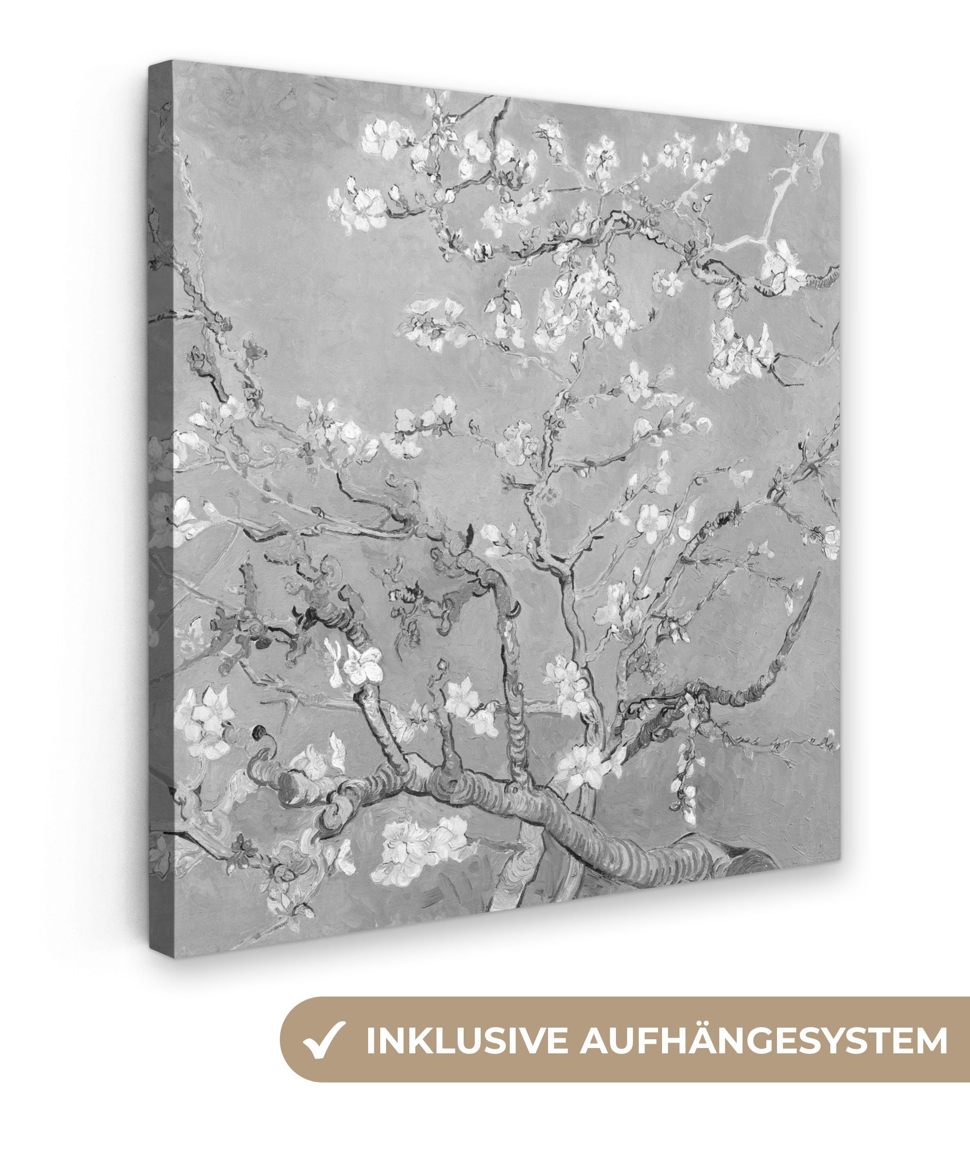 OneMillionCanvasses® Leinwandbild Mandelblüte - Kunst - Van Gogh - Grau, (1 St), Leinwand Bilder für Wohnzimmer Schlafzimmer, 20x20 cm