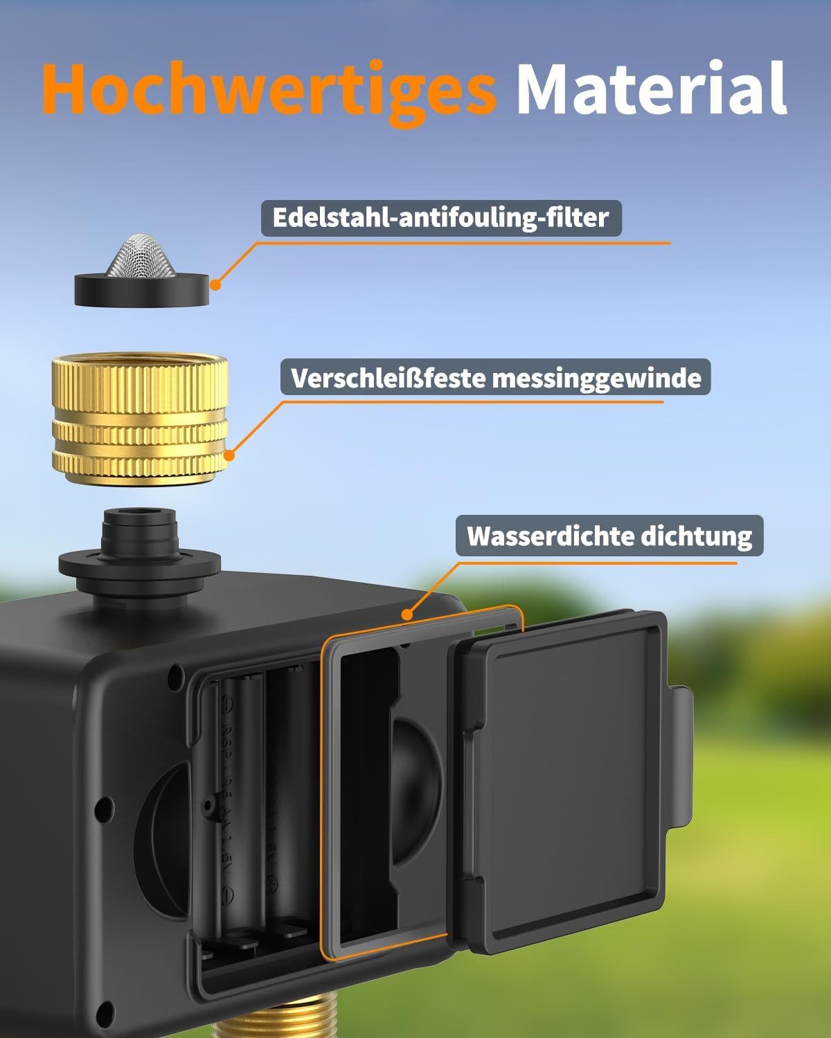 Diivoo Bewässerungssystem Bewässerungscomputer 4 Ausgänge WLAN mit Messingeinlass mit WLAN, APP