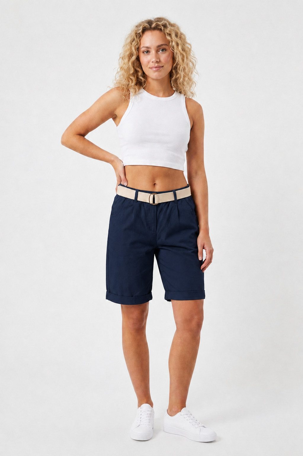 Kendindza Collection Chinoshorts Stretch Kurze Bermuda Shorts Damen Knielang Kurze Hose Damen Sommer Gummibund, Weiches Material, Loose Fit, weiter geschnitten