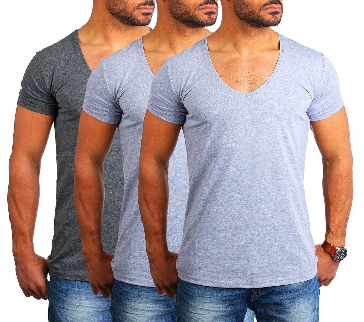 T-Shirt Herren Uni Basic extra tiefer Ausschnitt Unterziehshirt 1315
