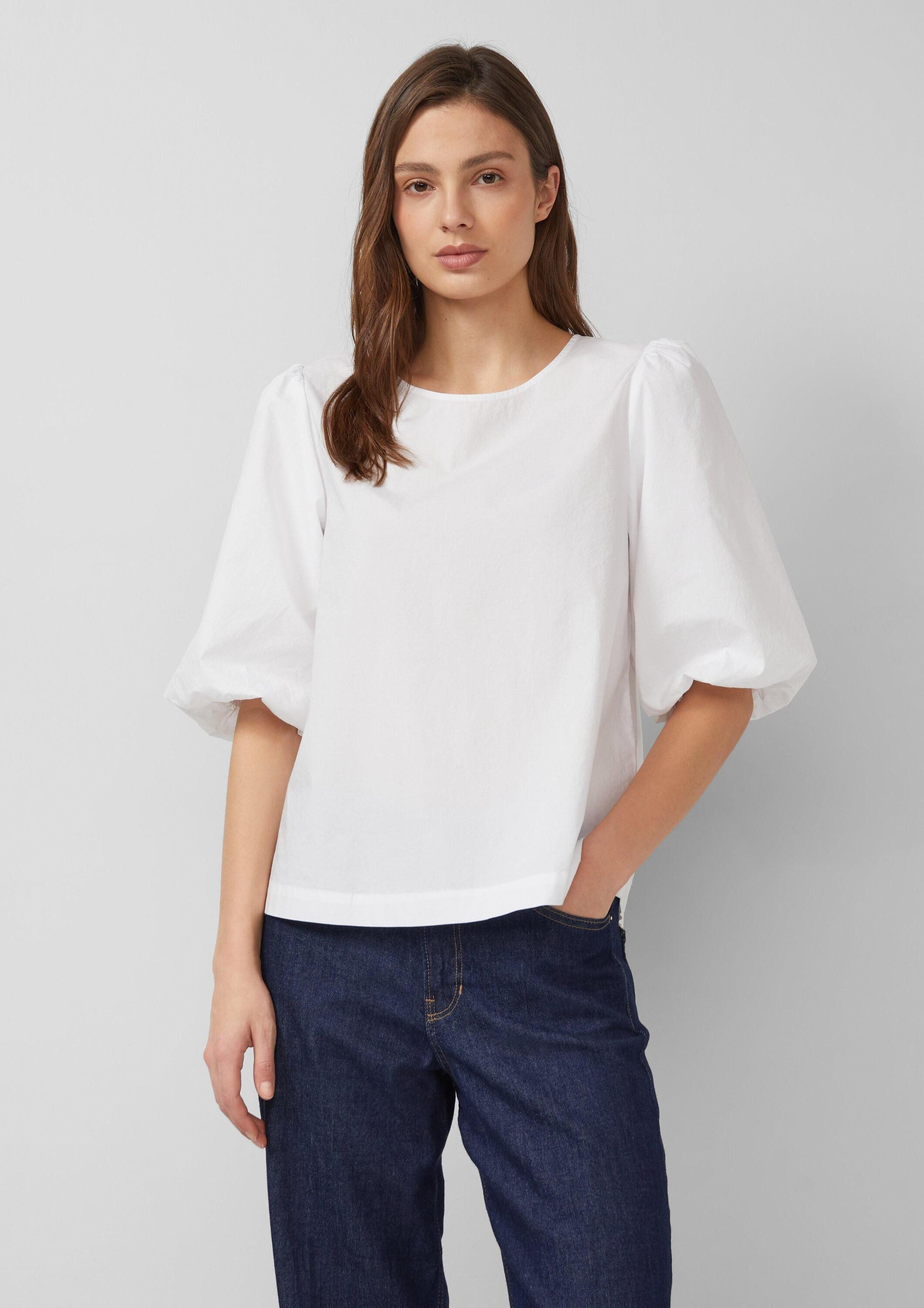 s.Oliver Kurzarmbluse Bluse Popeline-Bluse mit Ballonärmeln