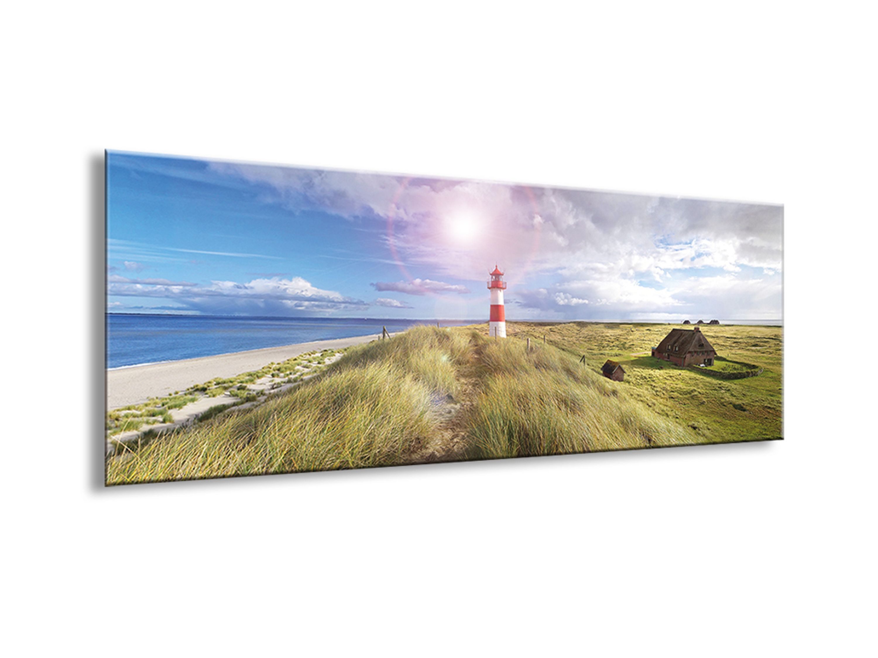 artissimo Glasbild Bild aus Glas 80x30 cm / Wandbild Querformat / Wanddeko modern, Strand und Meer: Leuchtturm von Sylt in Blau-Grün – Bild 3 von 4
