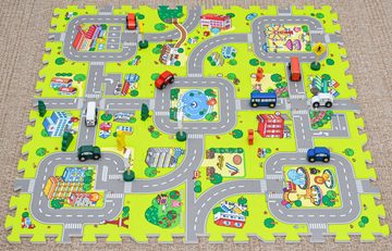 LittleTom Puzzlematte 9 Teile Puzzlematte Straße für Kinder Spielstraße, 30x30cm Puzzle Spielteppich