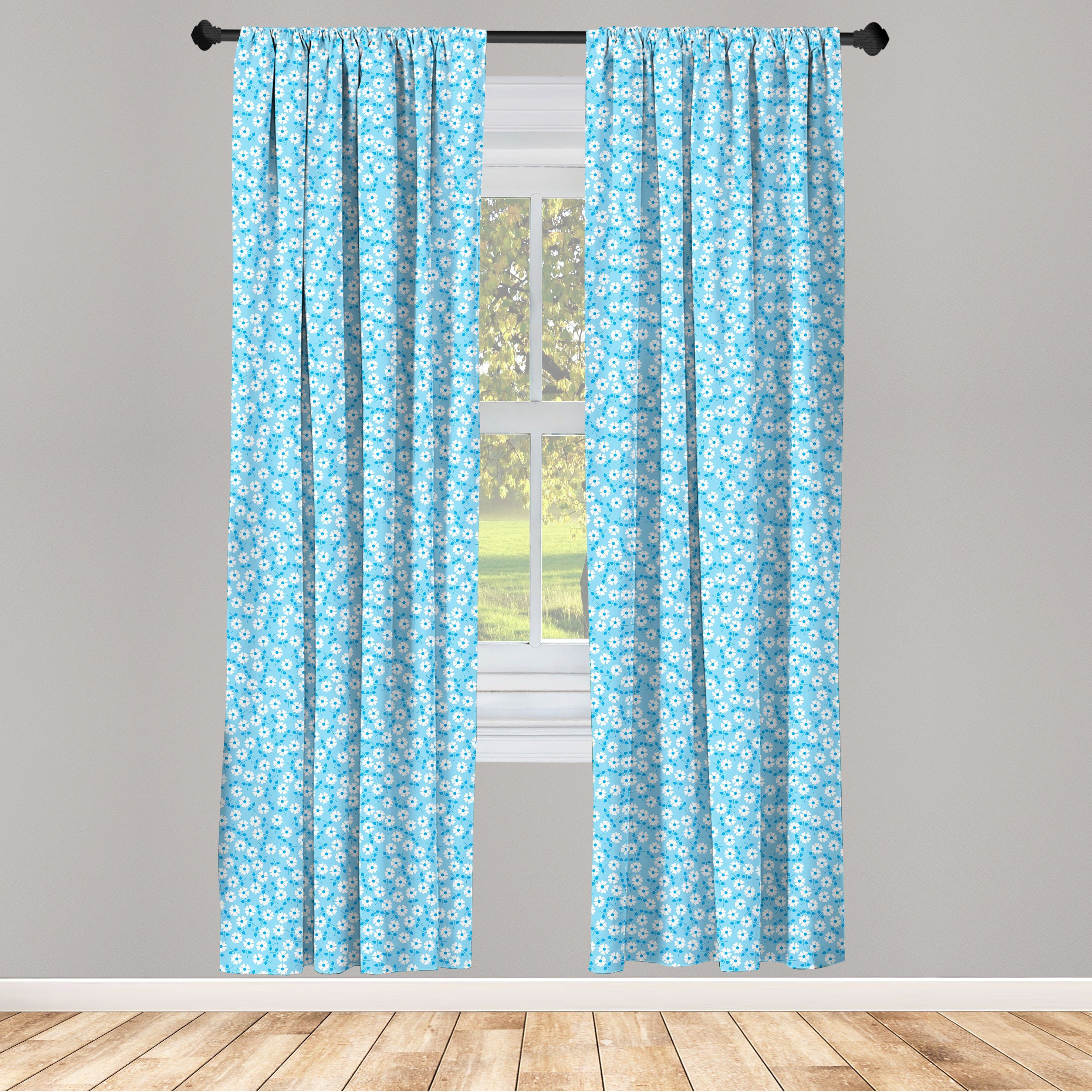 Gardine Vorhang für Schlafzimmer Abakuhaus, Gänseblümchen-Wiese Wohnzimmer auf Minimal Flora Microfaser, Blau Dekor