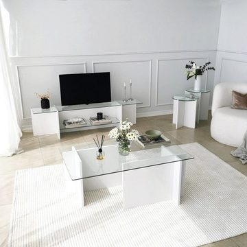 Luxusbetten24 Sideboard Designer TV Board Escape, Weiß mit Ablageflächen aus Glas