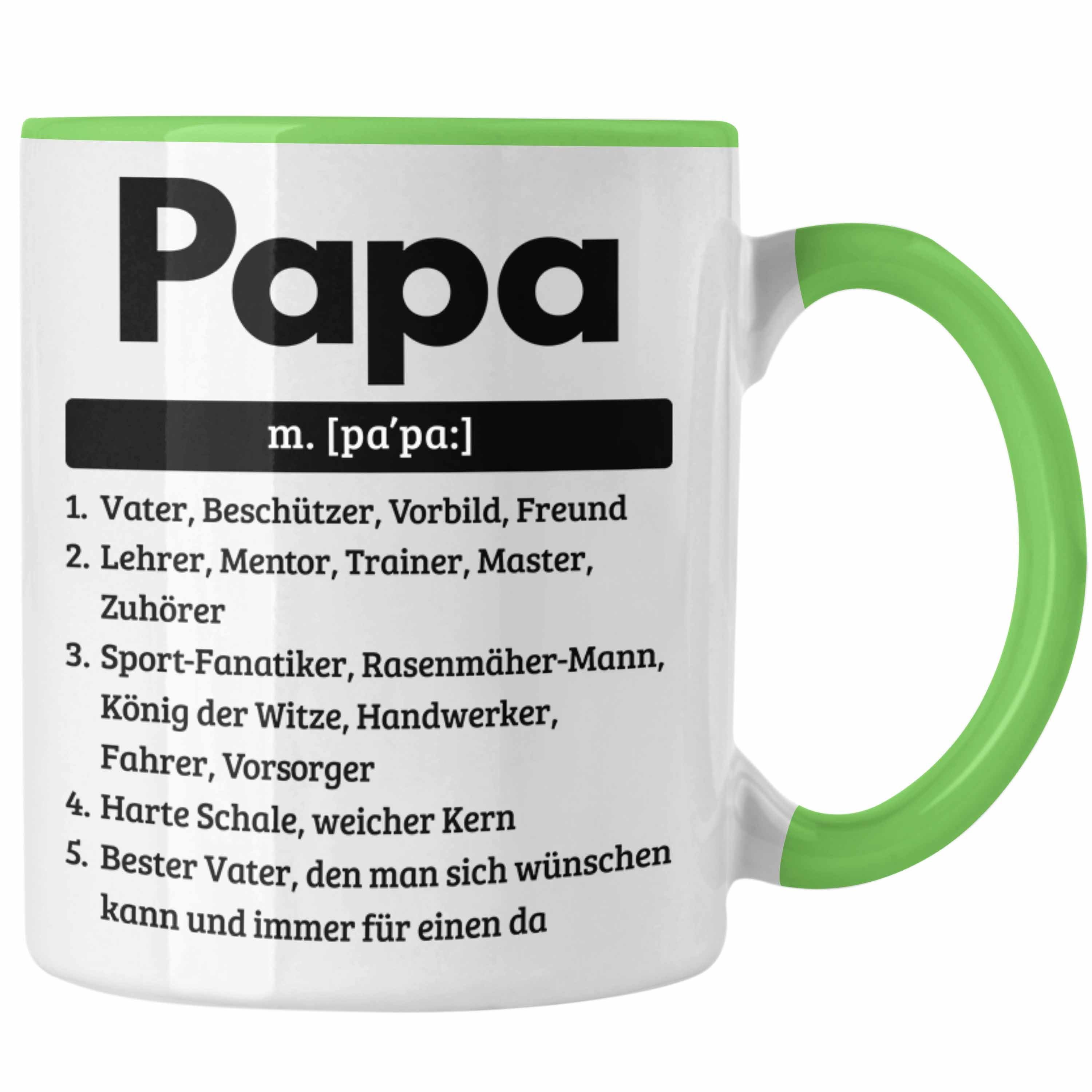 Trendation Tasse Papa Tasse Geschenk Spruch für Vatertag Definition Geschenkidee für Pa Grün