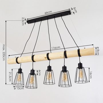 hofstein Pendelleuchte »Pontinvrea« Hängelampe aus Metall und Holz in Schwarz und Natur, ohne Leuchtmittel, Höhe der Leuchtköpfe verstellbar, mit Lichteffekt, E27