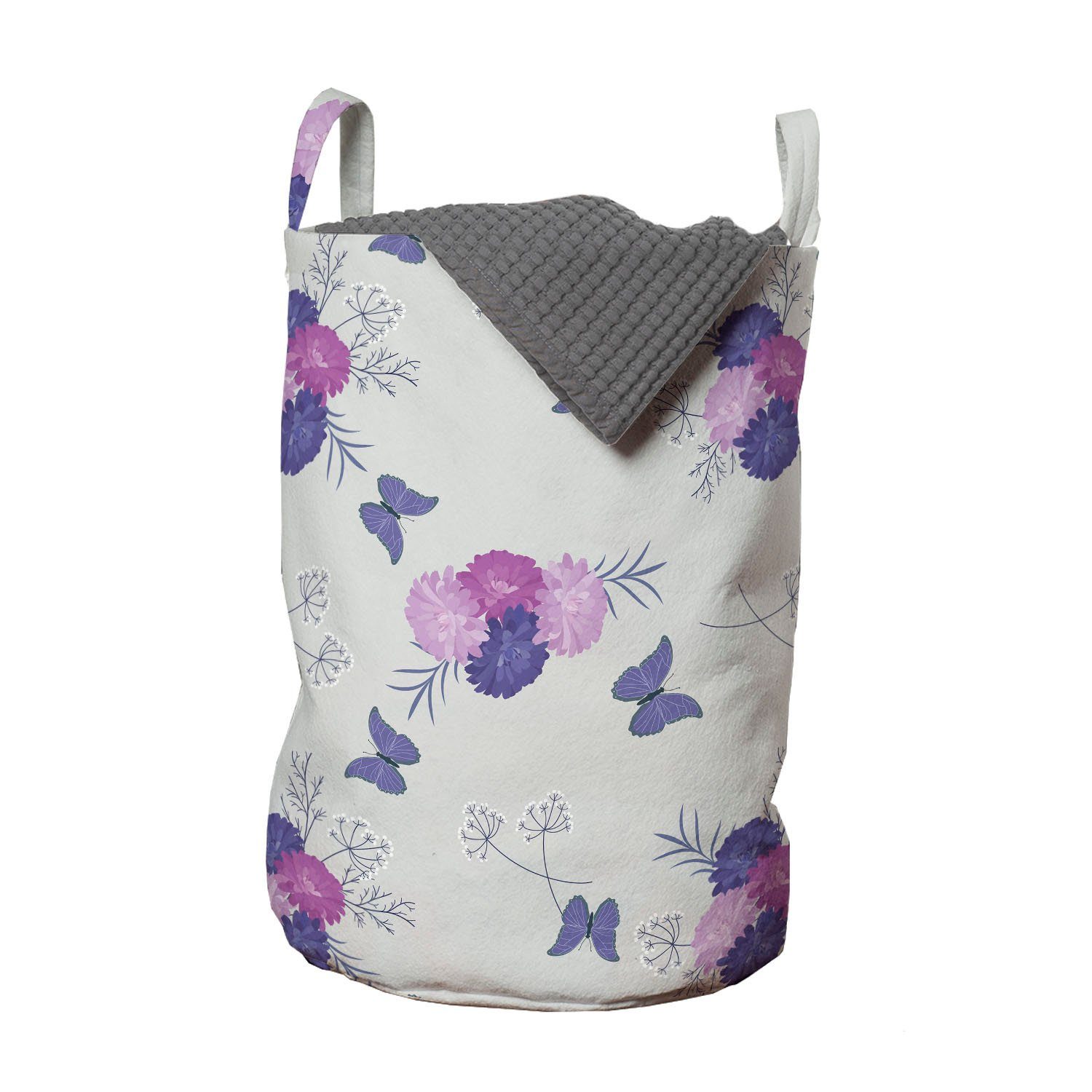 Abakuhaus Wäschesäckchen Wäschekorb mit Griffen Kordelzugverschluss für Waschsalons, Blumen Wiese Blumen Schmetterlinge | Wäschesäcke