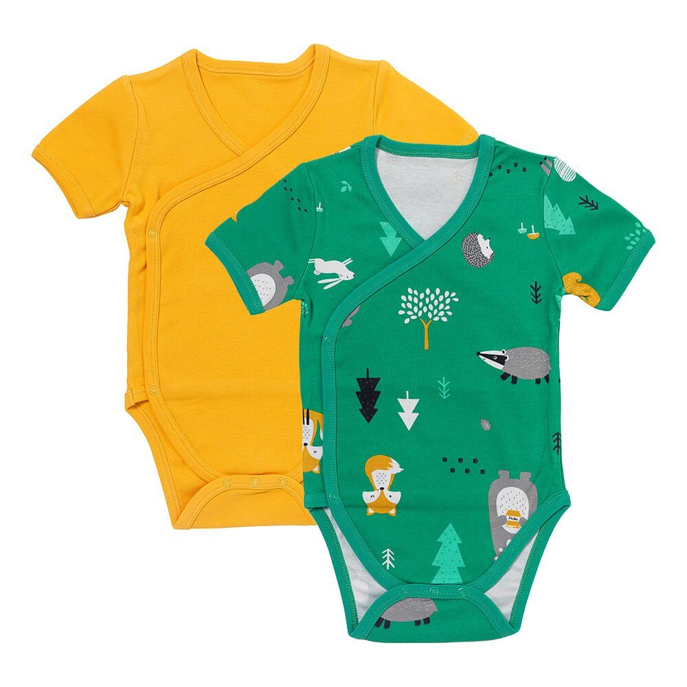 Schlummersack Langarmwickelbody Bio Baby-Wickelbodys kurzarm 2er-Pack OEKO-TEX zertifiziert Waldtiere