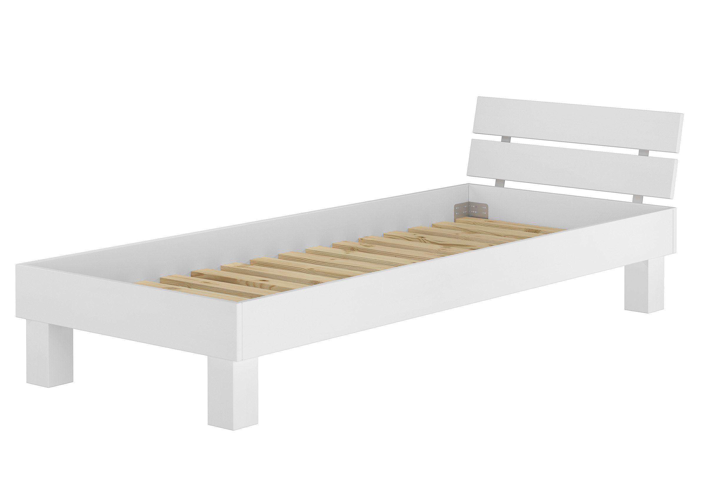 ERST-HOLZ Bett Breiteres Futonbett Jugendbett Buche massiv weiß 120x200 mit Rollrost, Buchewaschweiß