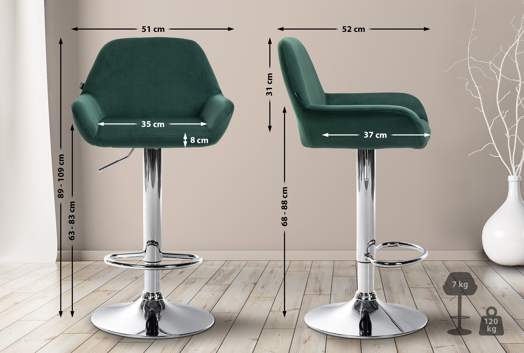 CLP Barhocker Braga Samt (2er Set, günstig online kaufen