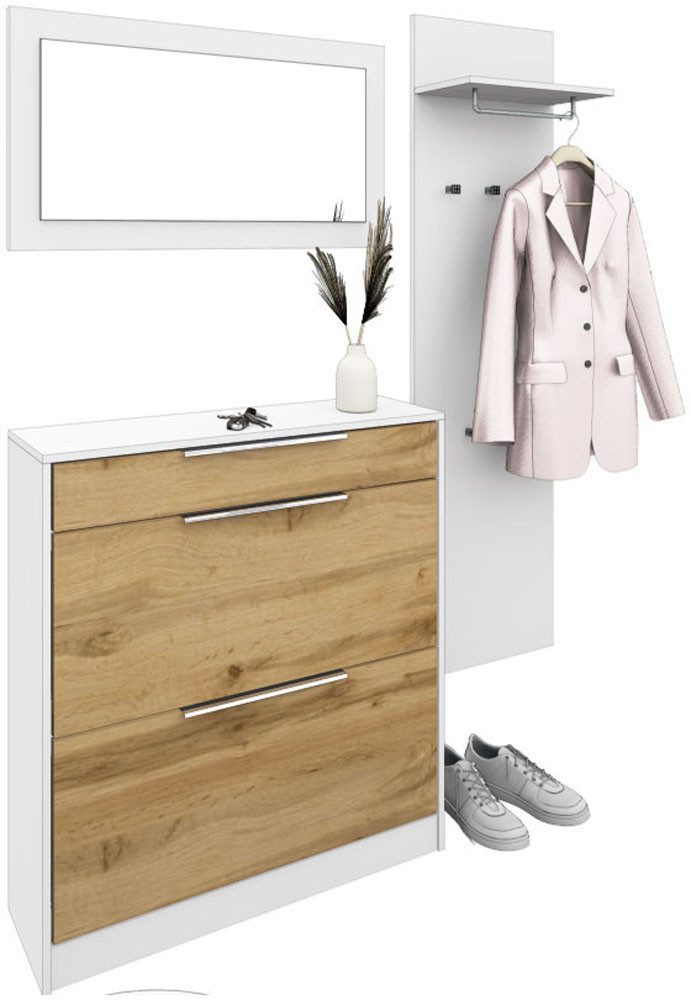 borchardt Möbel Garderoben-Set Oliva, Schuhschrank, Spiegel, Garderobenpaneel, (3-St)