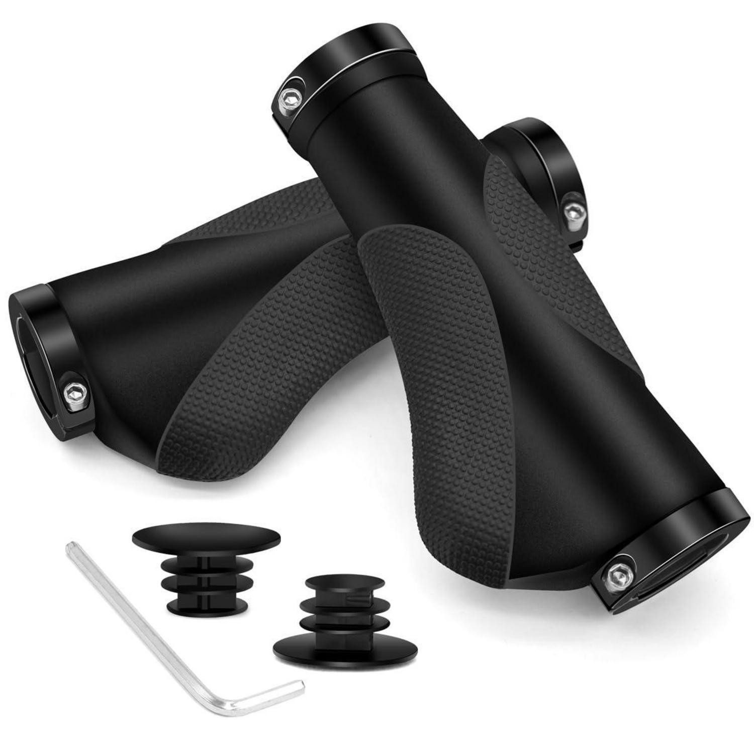 LuxusKollektion Fahrradlenkergriff Fahrradgriffe Rutschfest Ergonomisch MTB Lock On Schwarz(130mm+130mm) (1-St)
