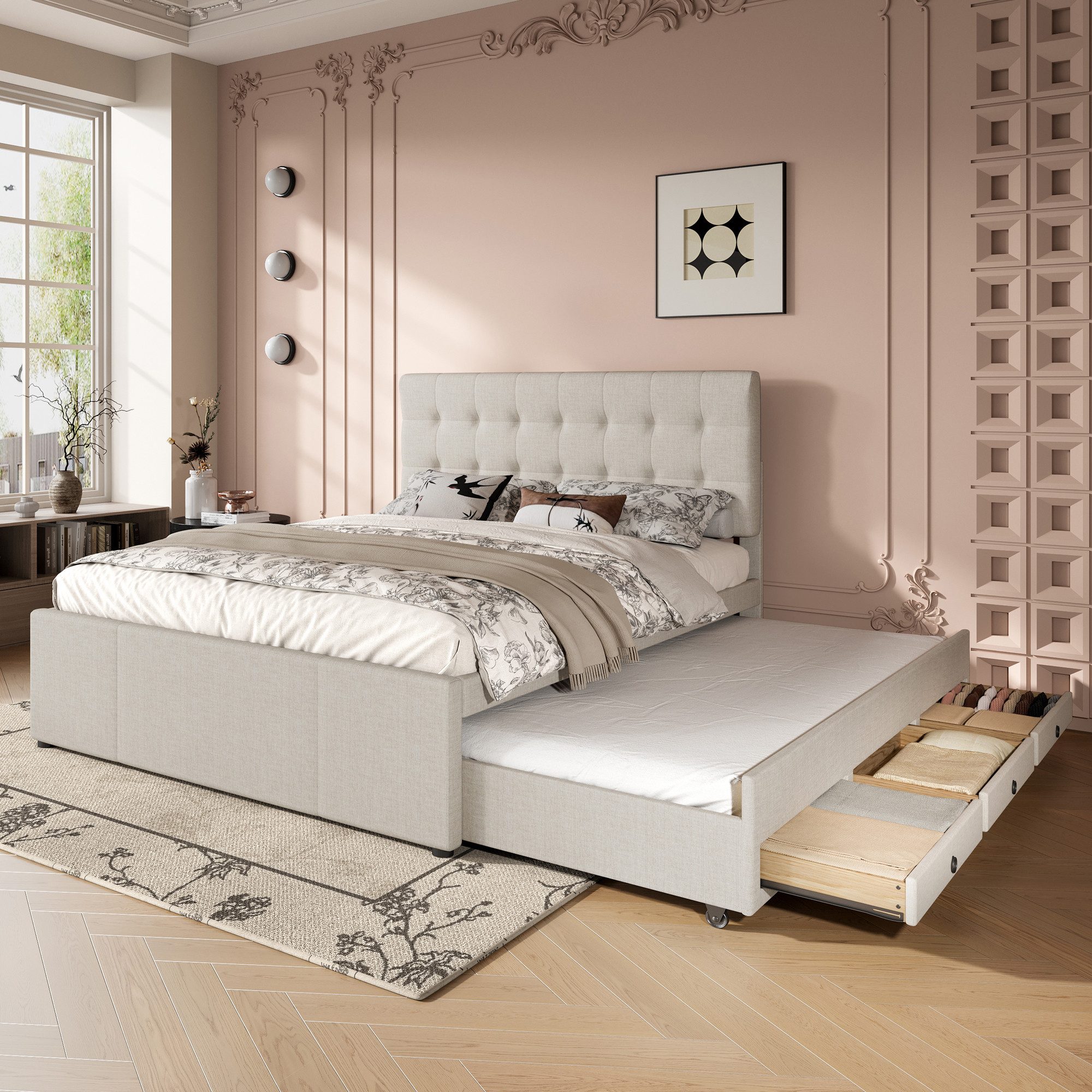 Flieks Polsterbett, Doppelbett 140x200cm 3 Schubladen günstig online kaufen