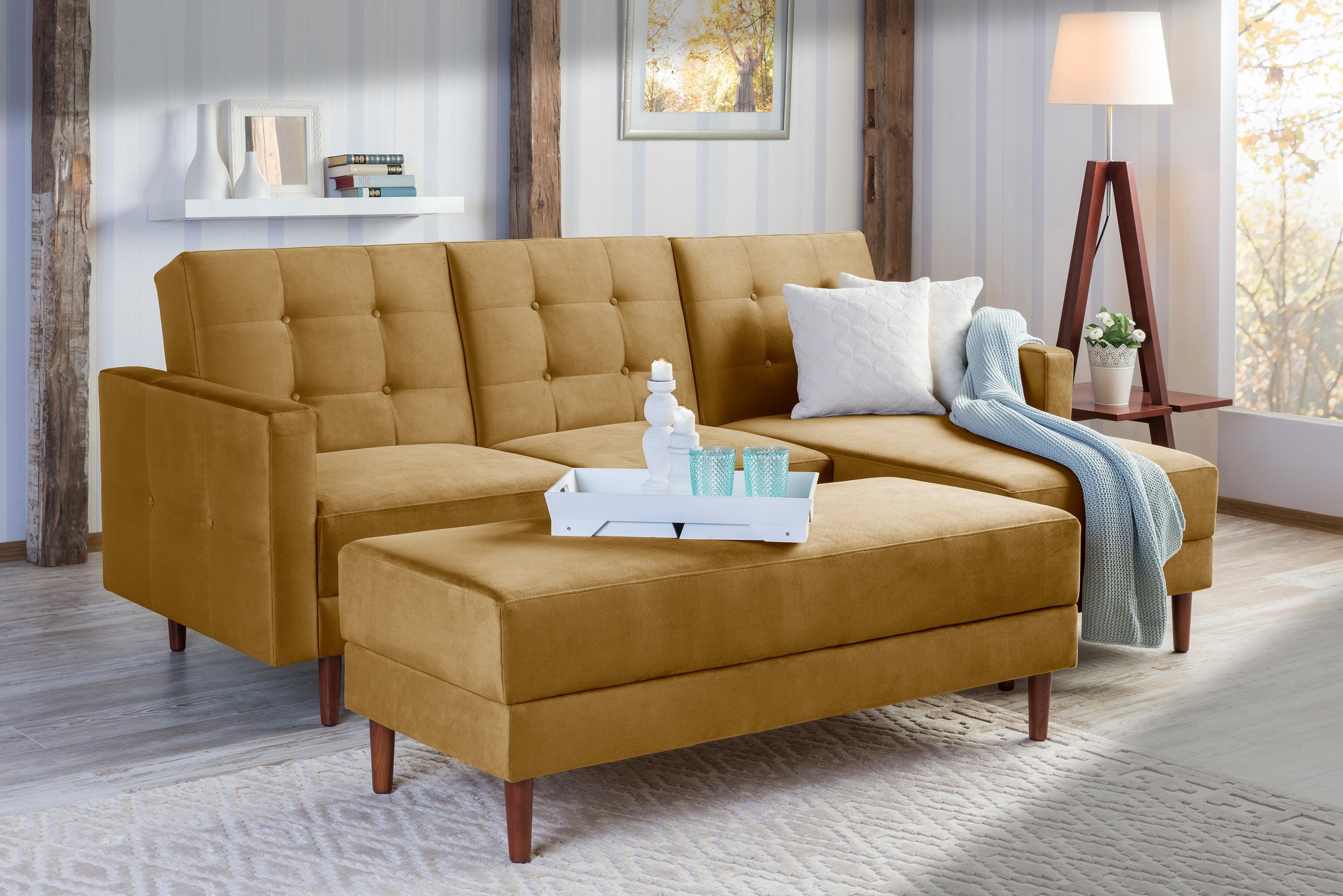 Max Winzer® Sofa Easy Relax, Funktionssofa mit Hocker Samt mais