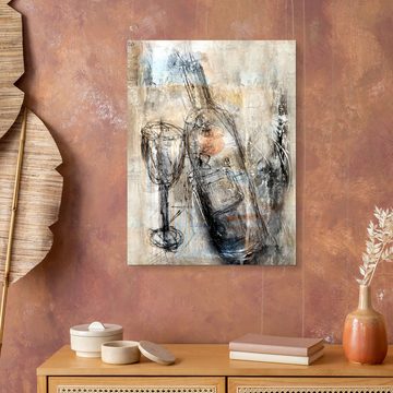Posterlounge Alu-Dibond-Druck Christin Lamade, Weinflasche mit Glas, Wohnzimmer Rustikal Malerei