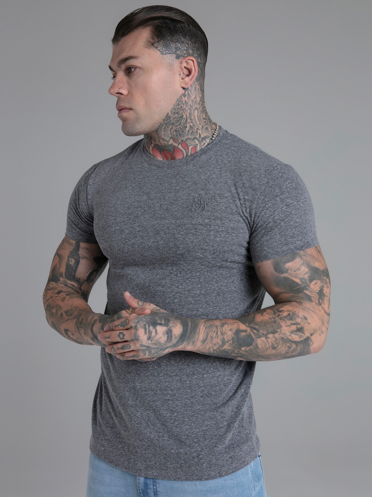 Siksilk T-Shirt SikSilk Herren Dunkelgrau Marl T-Shirt günstig online kaufen