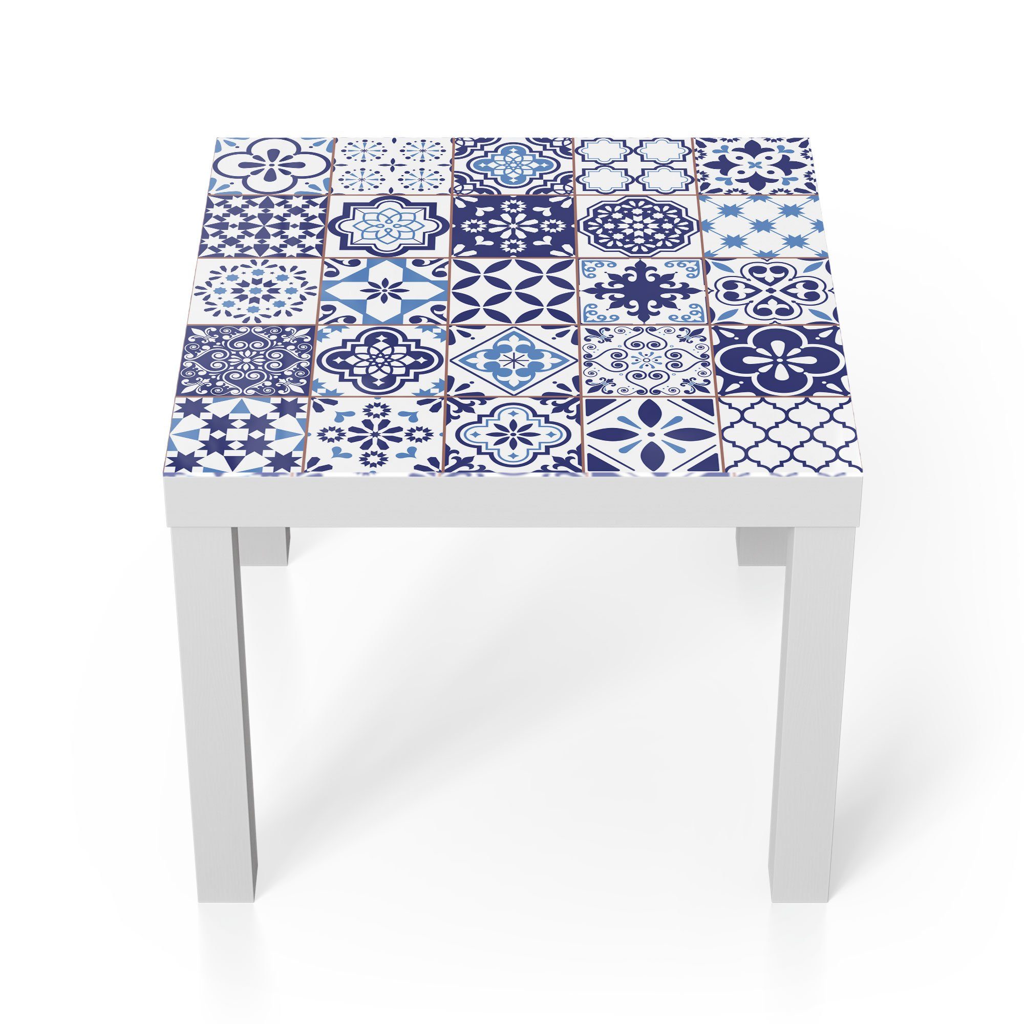 DEQORI Couchtisch 'Azulejo Wandkacheln', Glas Beistelltisch Glastisch modern Weiß