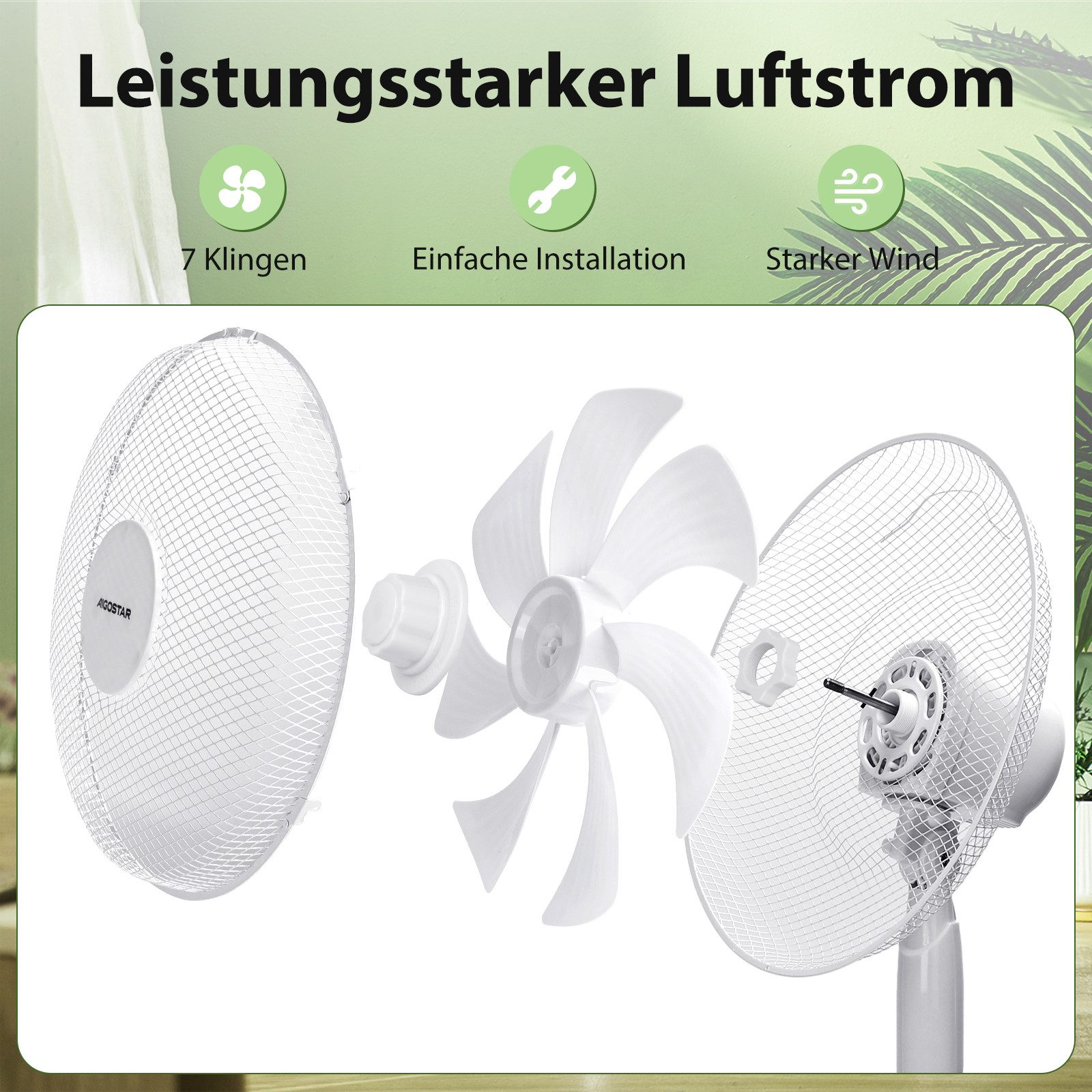 Aigostar Standventilator Standventilator, 3 Geschwindigkeiten, 7 günstig online kaufen