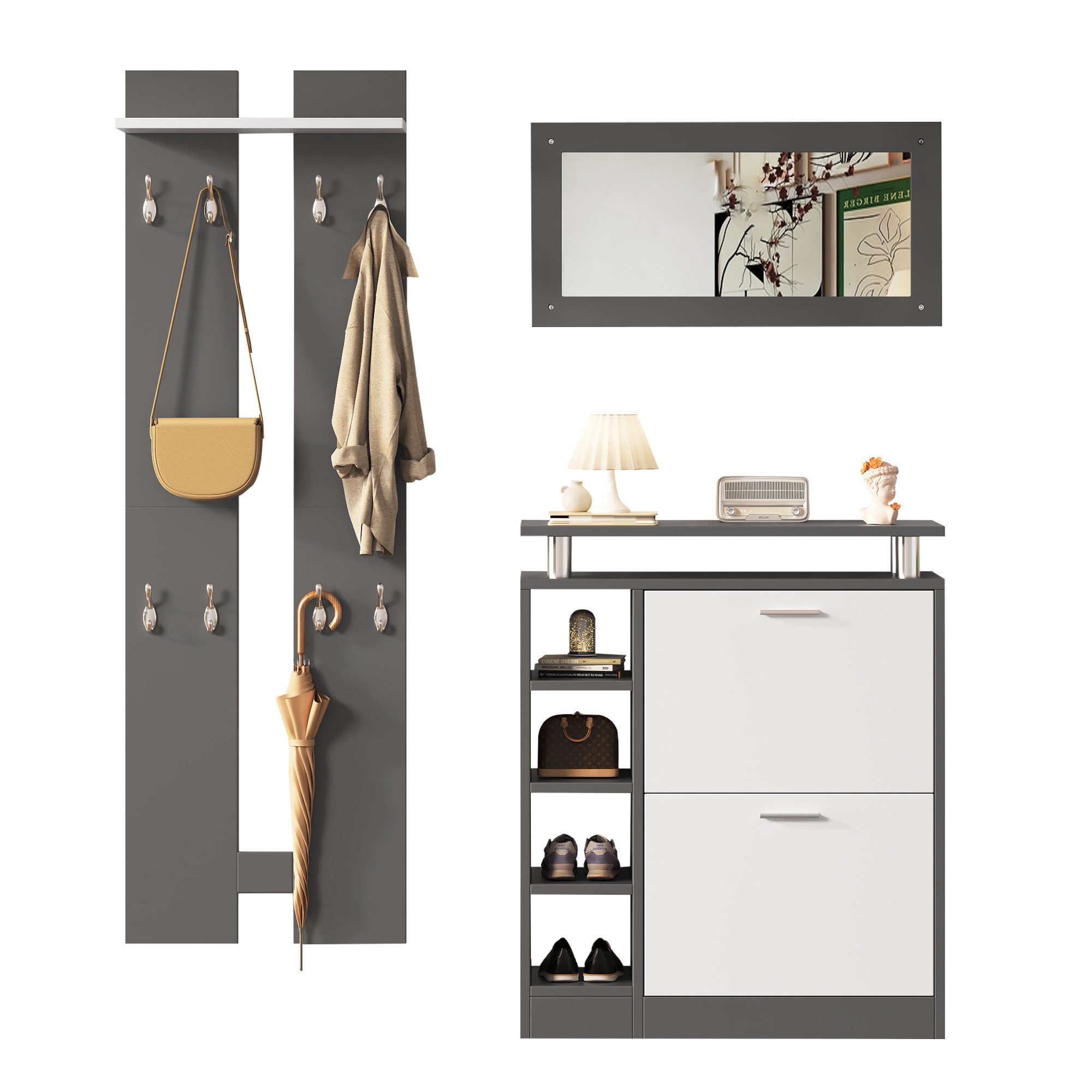 MODFU Garderoben-Set Wandgarderoben-Set, (Flurmöbel, 3-St., Spiegel, günstig online kaufen